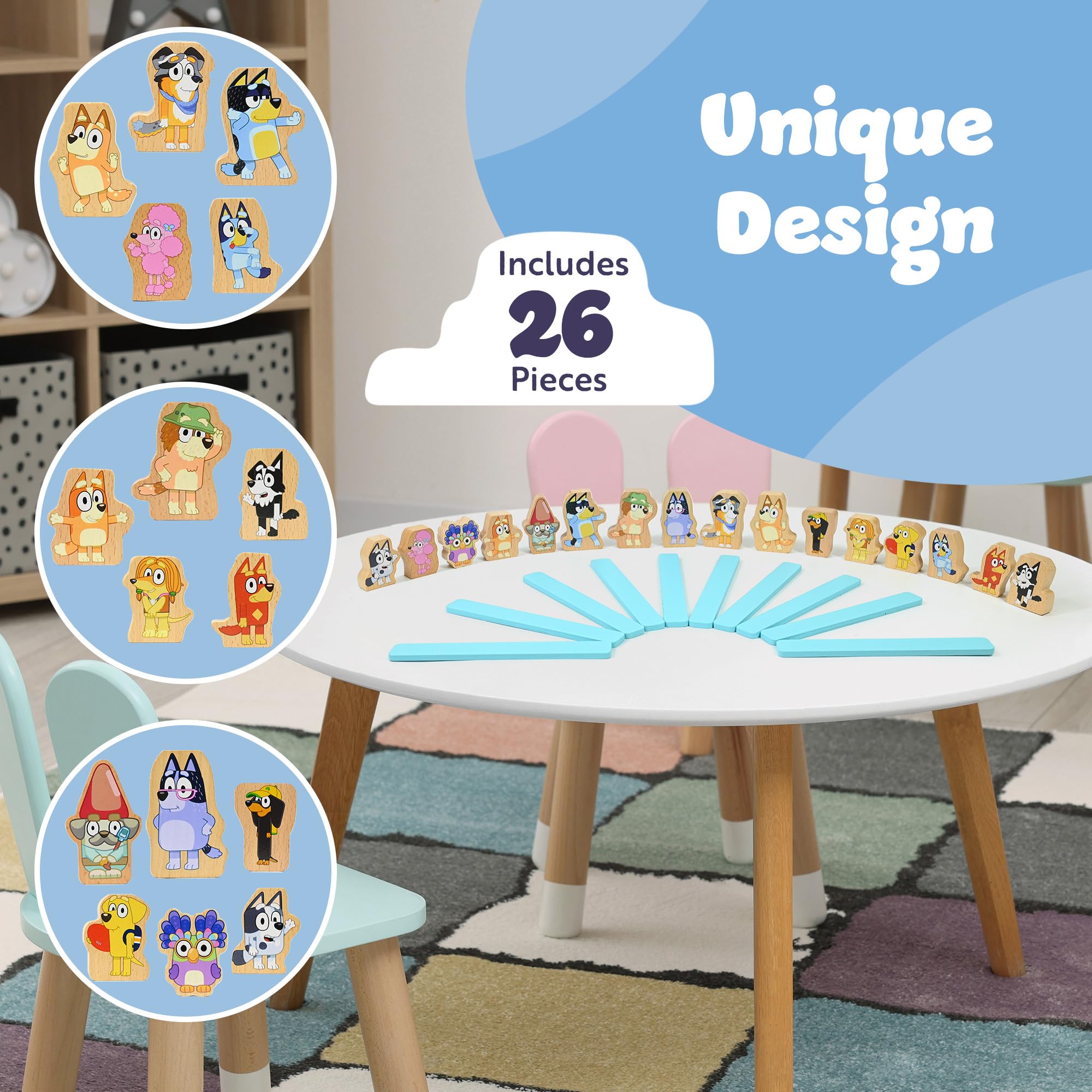 Bluey Wooden Stacking Game - Balancing Toy with 16 Characters for Kids 3+ 4