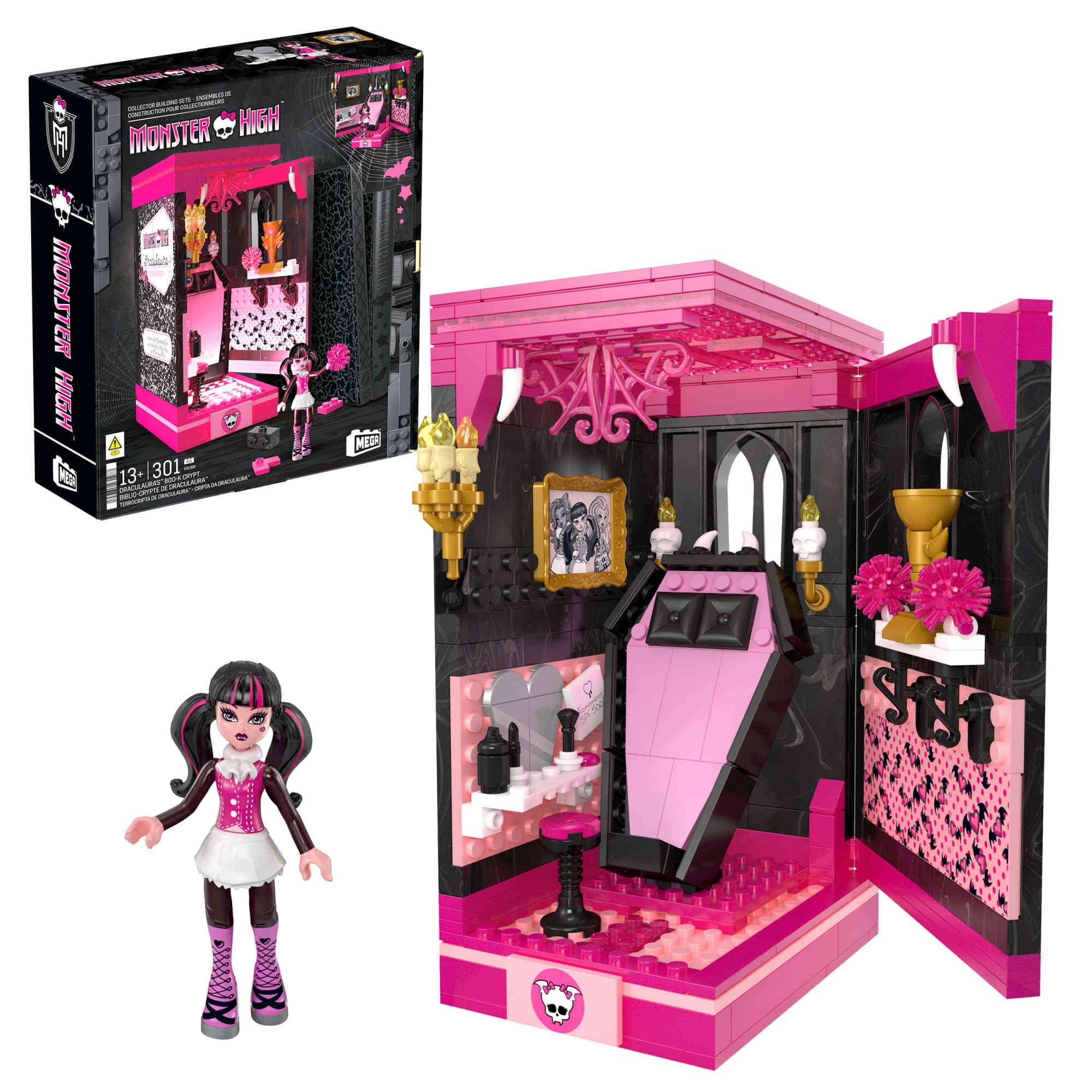 MEGA Monster High Draculaura's Boo-k Crypt Building Set with Poseable Micro-Figure