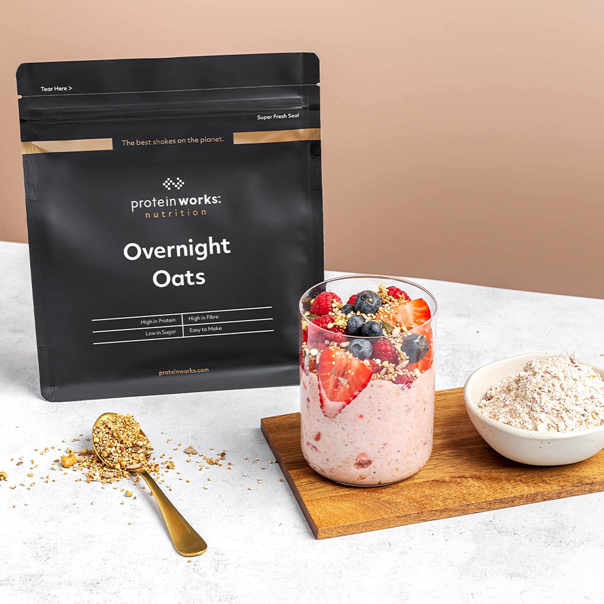 Protein Works Overnight Oats - Caramel Latte High Protein Breakfast, Low Sugar, Low GI Oats with Chia & Flax Seeds, 1 Kg 7