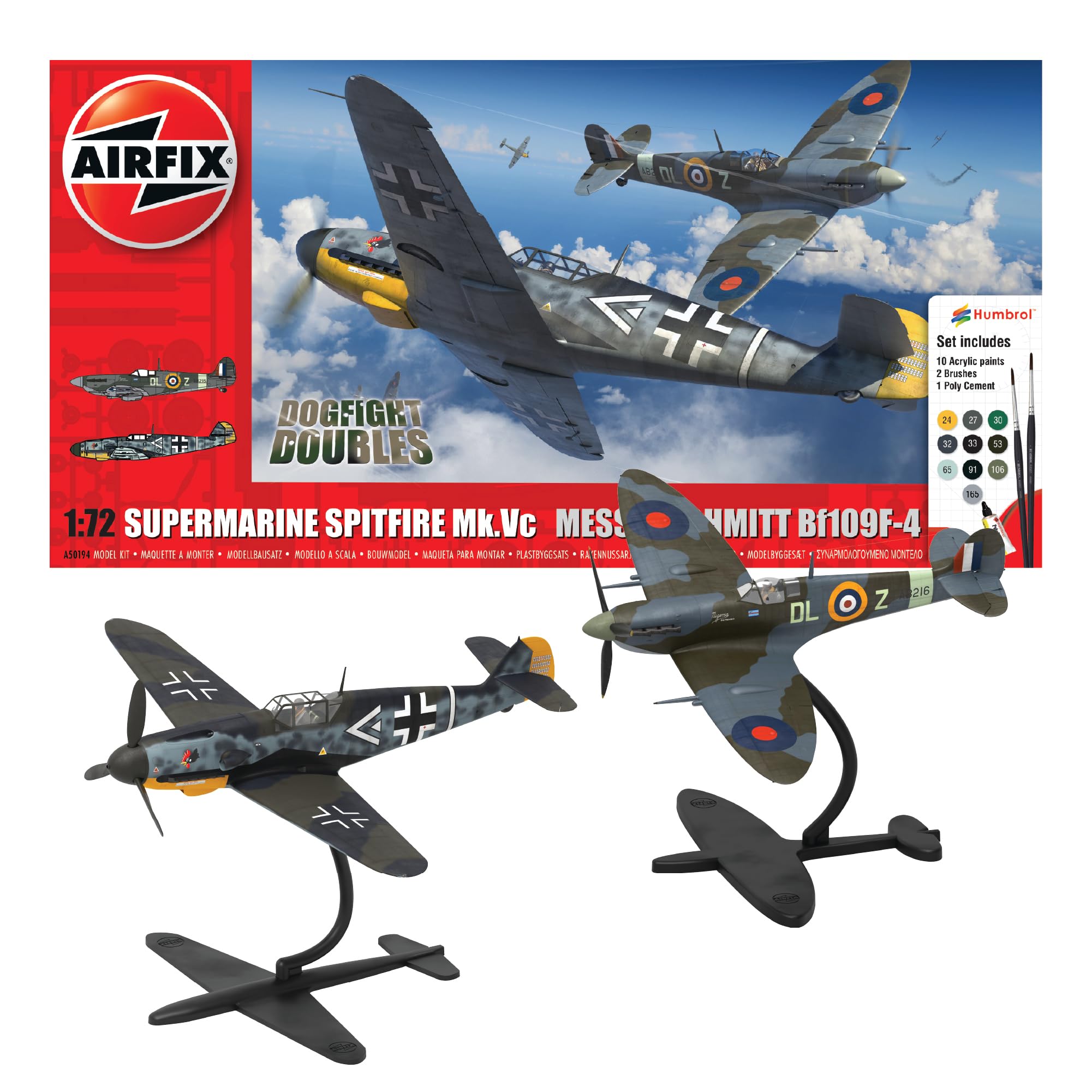 Airfix Supermarine Spitfire Mk.Vc & Bf109F-4 Dogfight Model Kit Set - 1:72 Scale