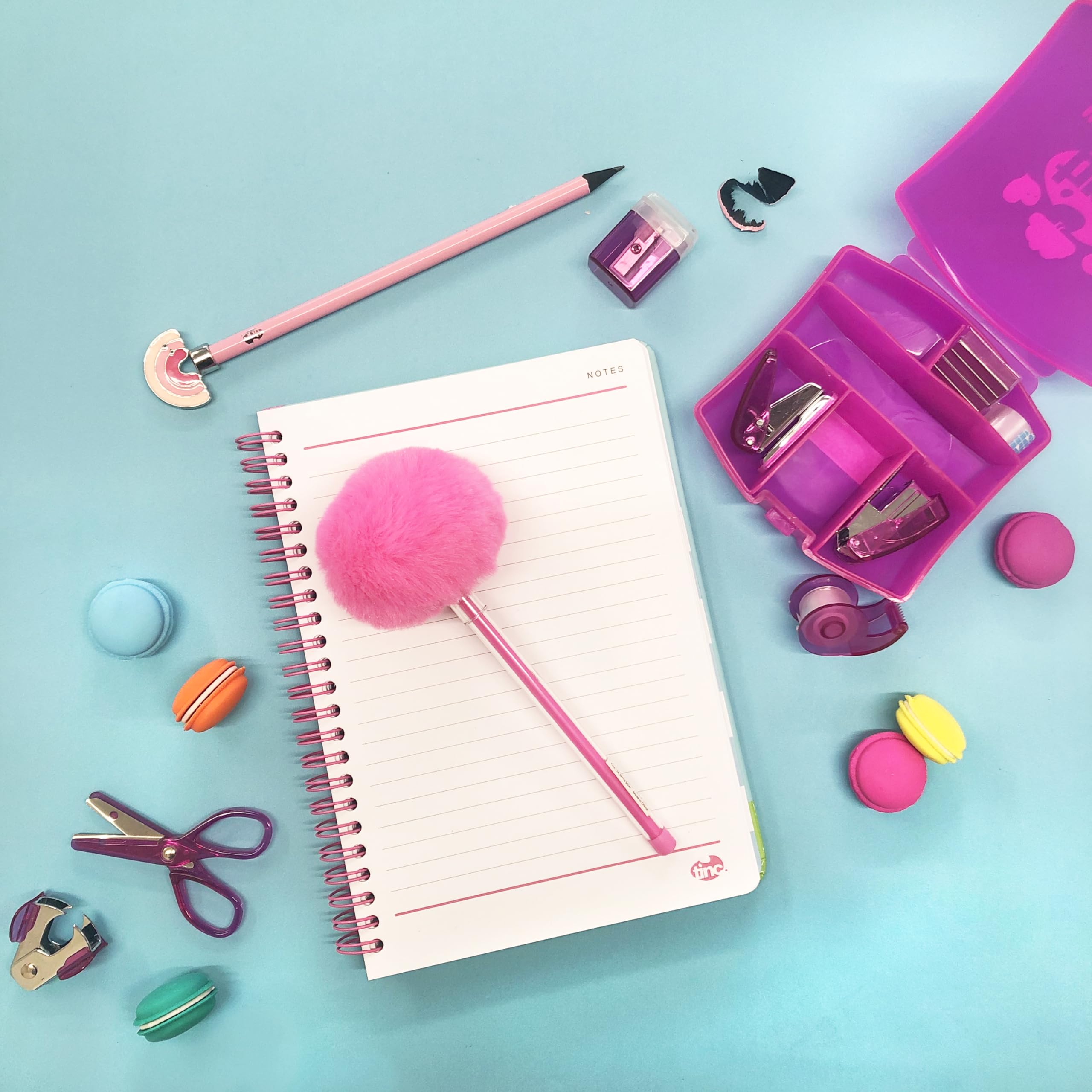 Tinc Mini Stationery Set - Pink | 6 Essentials in Handy Carry Box | Includes Tape & Staple Refills 3