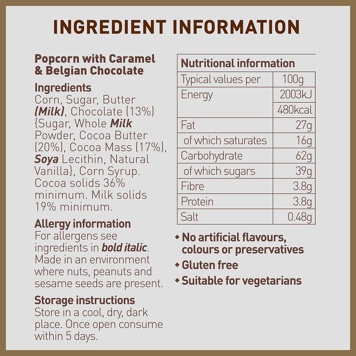 Joe & Sephs Belgian Chocolate Popcorn (4x80g) - Gourmet Air-Popped Snack, 1 Star Great Taste Award, Vegetarian, Movie Night Treat