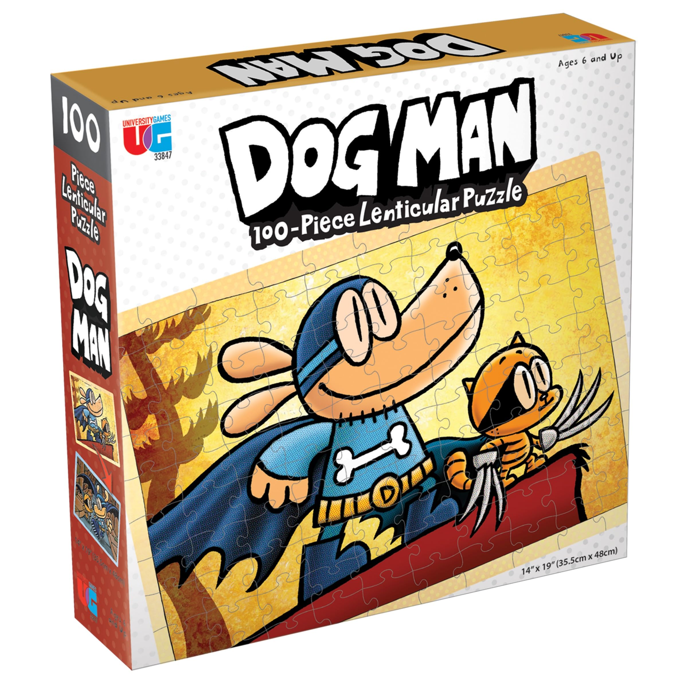 Dog Man Adventures 100 Piece Lenticular Jigsaw Puzzle - Fun Illusion Puzzle for Kids