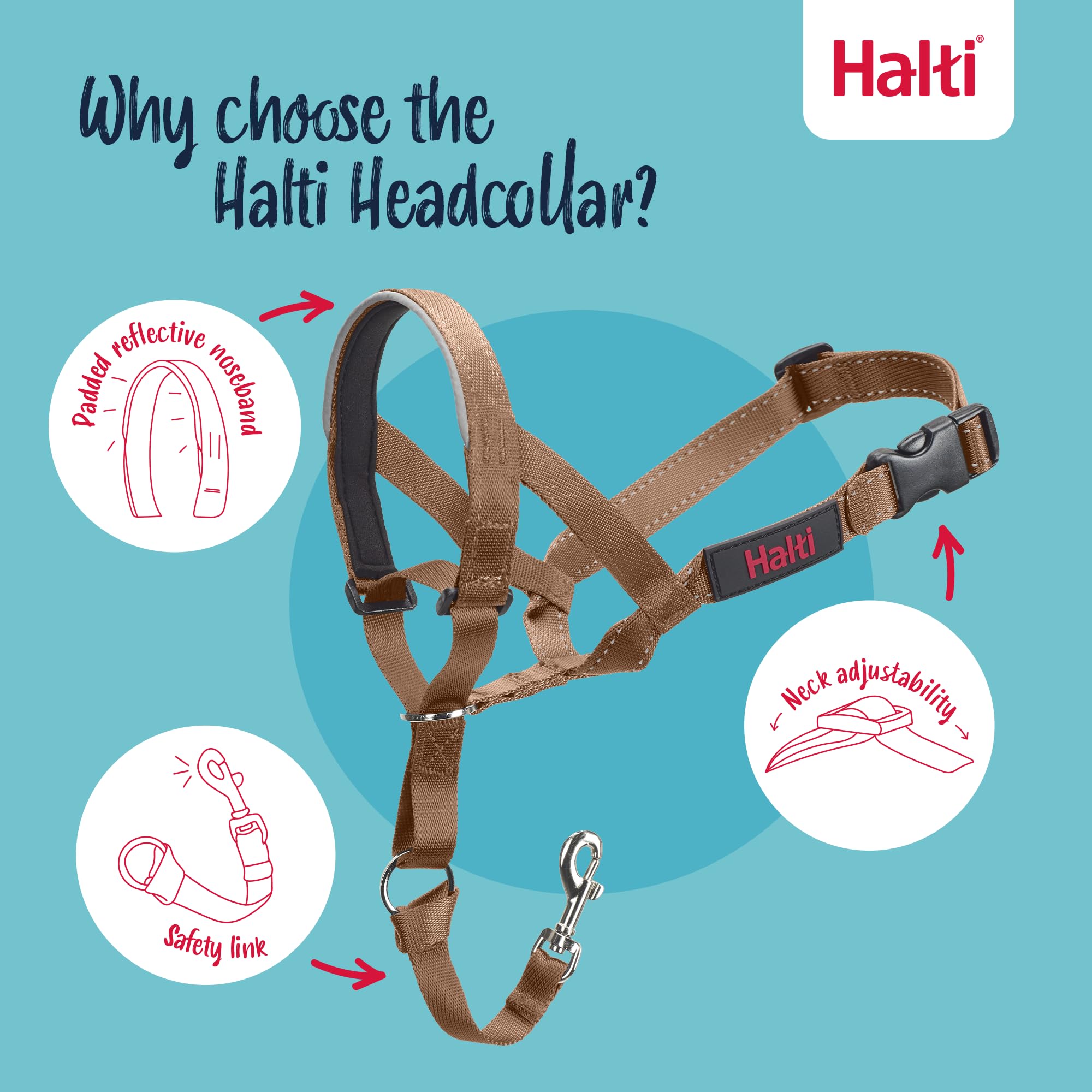 Halti Headcollar - Stops Pulling | Reflective Accents | Size 3, Desert Sand 3