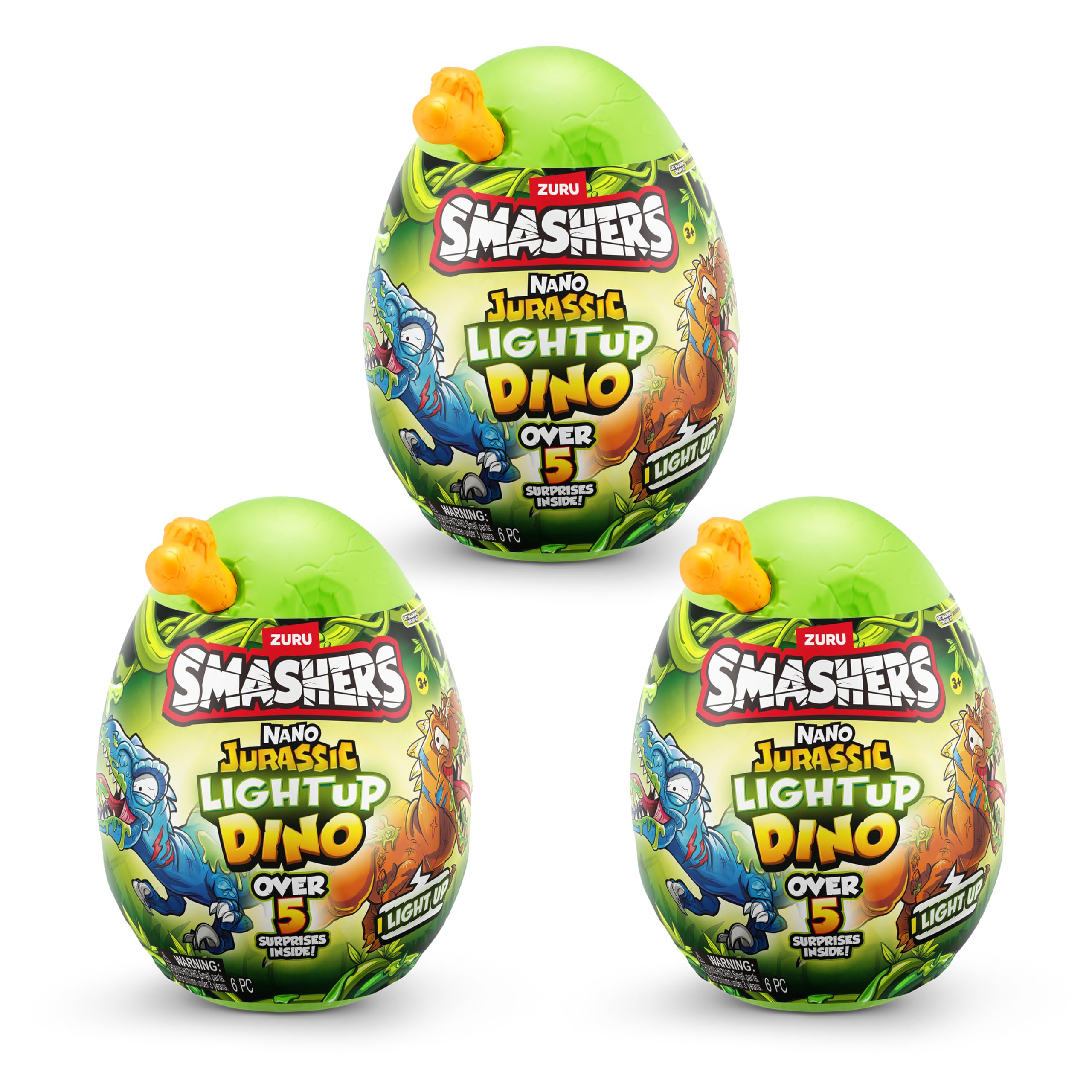 Smashers Nano Jurassic Light Up Dino by ZURU - Glow in the Dark Collectible Dinosaur Toys for Kids
