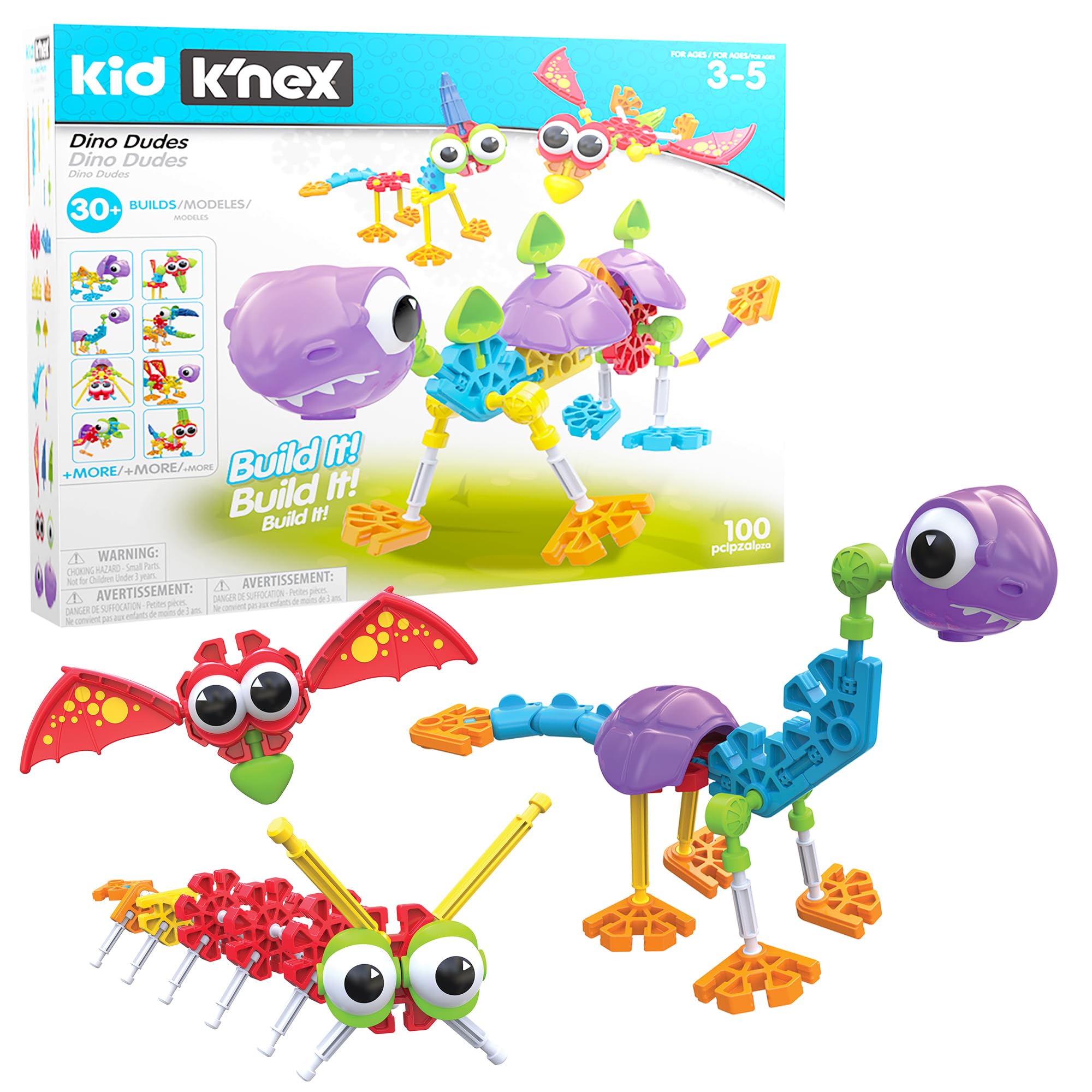 Kid K'NEX Dino Dudes Building Set - 100-Piece Educational Construction Toy for Ages 3+