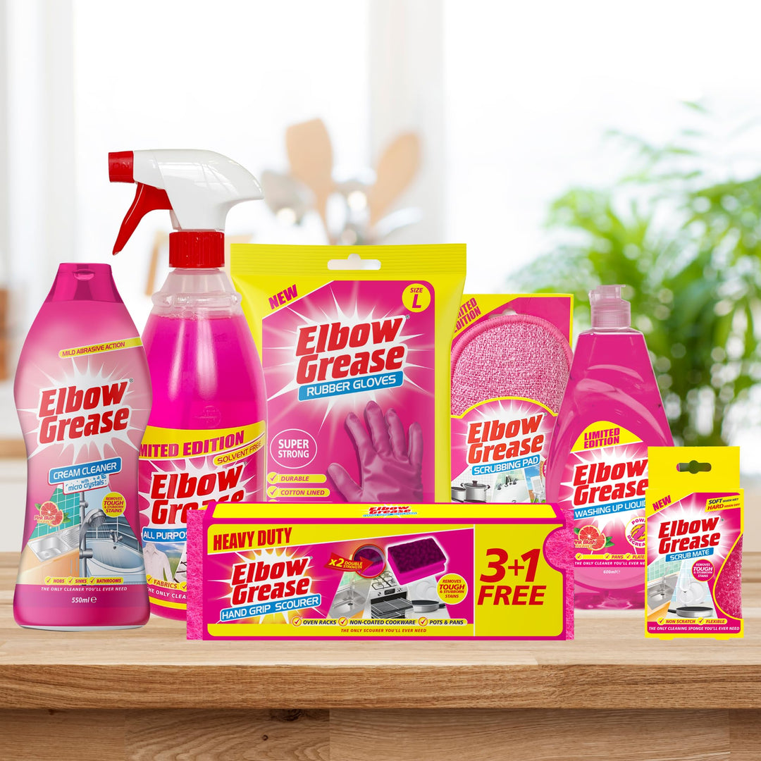 Elbow Grease - Pink Rubber Cleaning Gloves with Cotton Lining