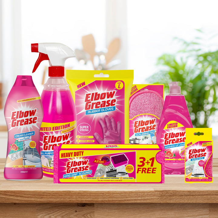Elbow Grease - Pink Rubber Cleaning Gloves with Cotton Lining