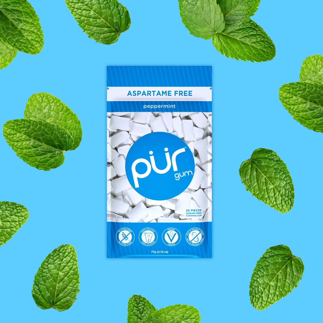 PUR - Peppermint Sugar-Free Chewing Gum (55 Pieces, Pack of 6)