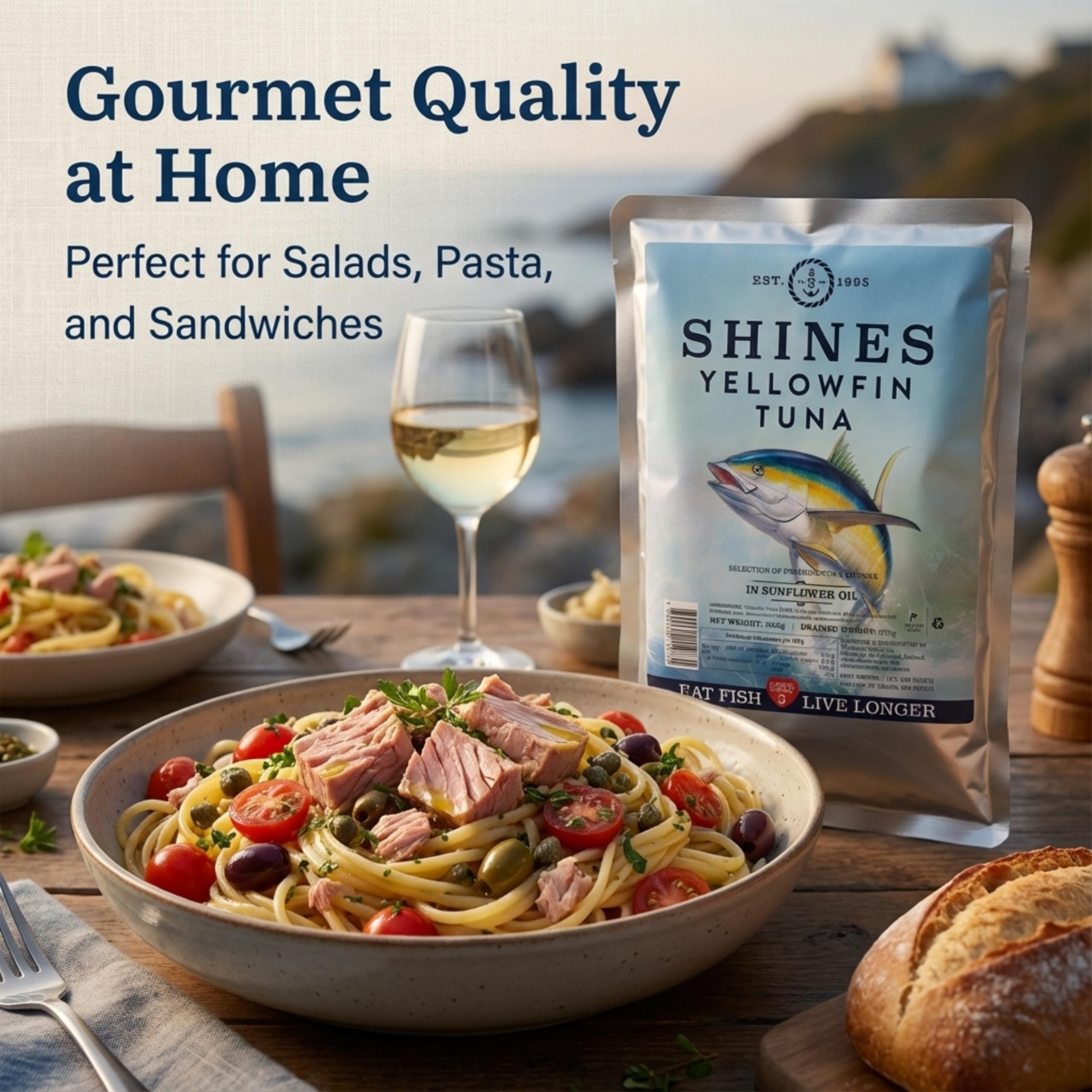 Shines Gourmet Wild Yellowfin Tuna in Oil - 1kg Pouch | High Omega 3 | Low Carb | Gluten-Free