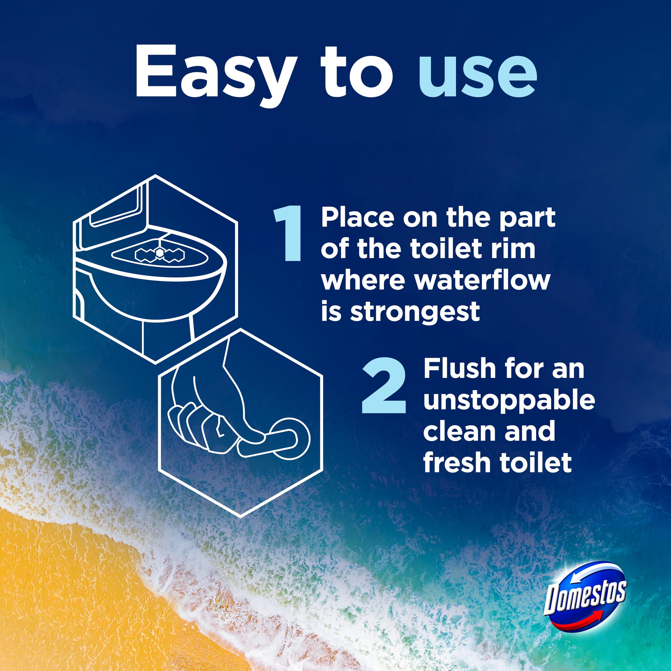 Domestos Power 5 Ocean Toilet Rim Blocks - Long-Lasting Toilet Freshener for Up to 300 Flushes 2