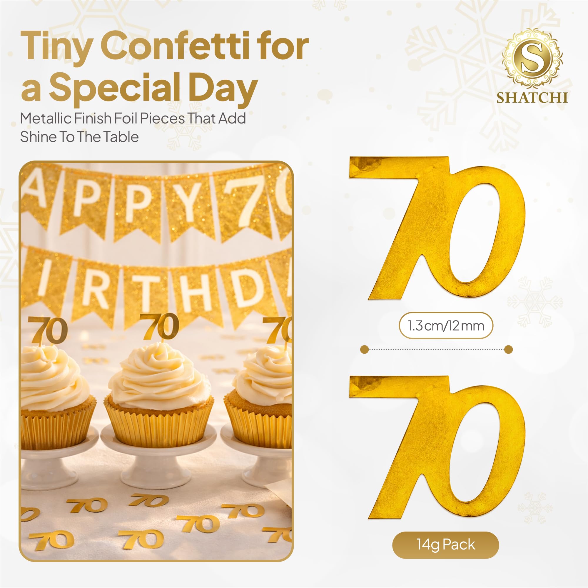 SHATCHI 14g Gold 70th Birthday Confetti Foil Metallic Glitz Table Scatter 2