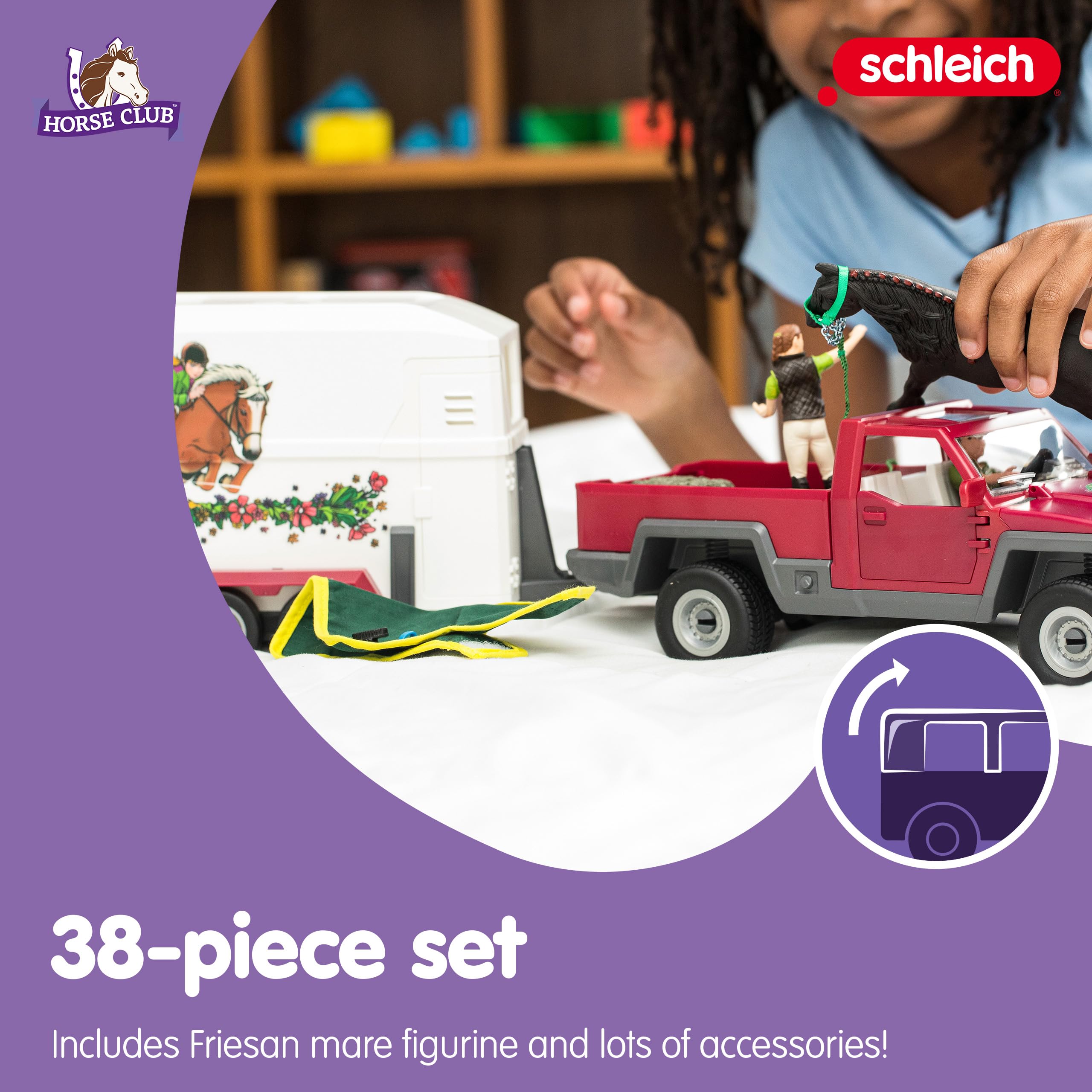 Schleich Horse Club Pick-up Truck with Horse Trailer Playset - 38-Piece Equestrian Adventure for Kids 5