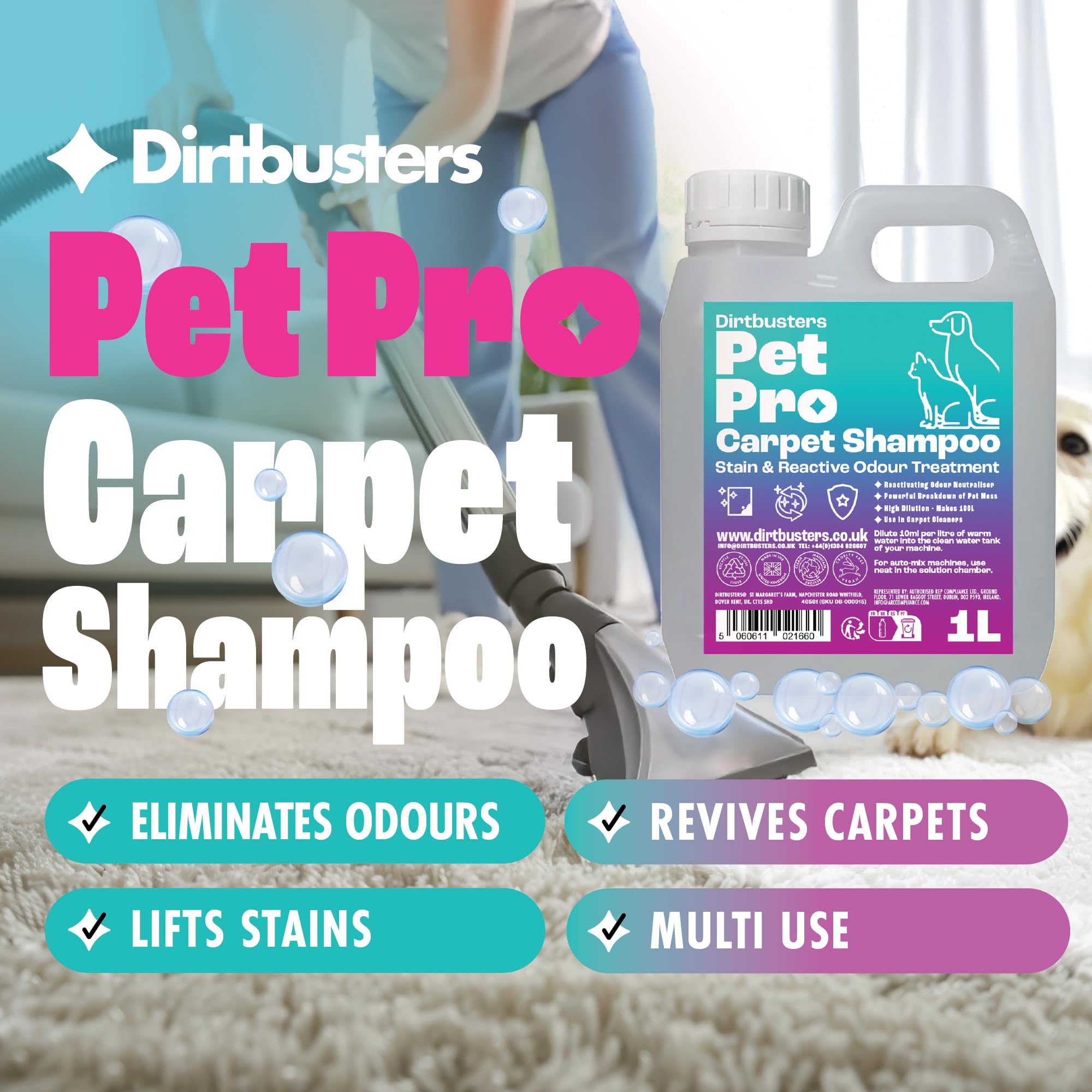Dirtbusters - Pet Pro Carpet Cleaner Shampoo (1 Litre Concentrate) 8