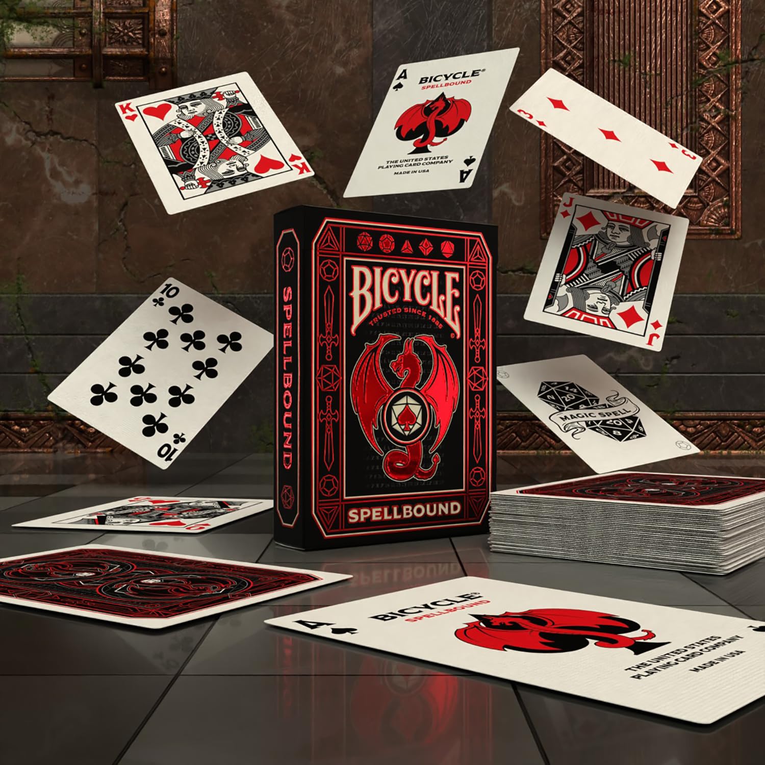 Bicycle Spellbound Designer Playing Cards Deck - Grey with Red Holographic Foil Tuck | Air Cushion Finish 5