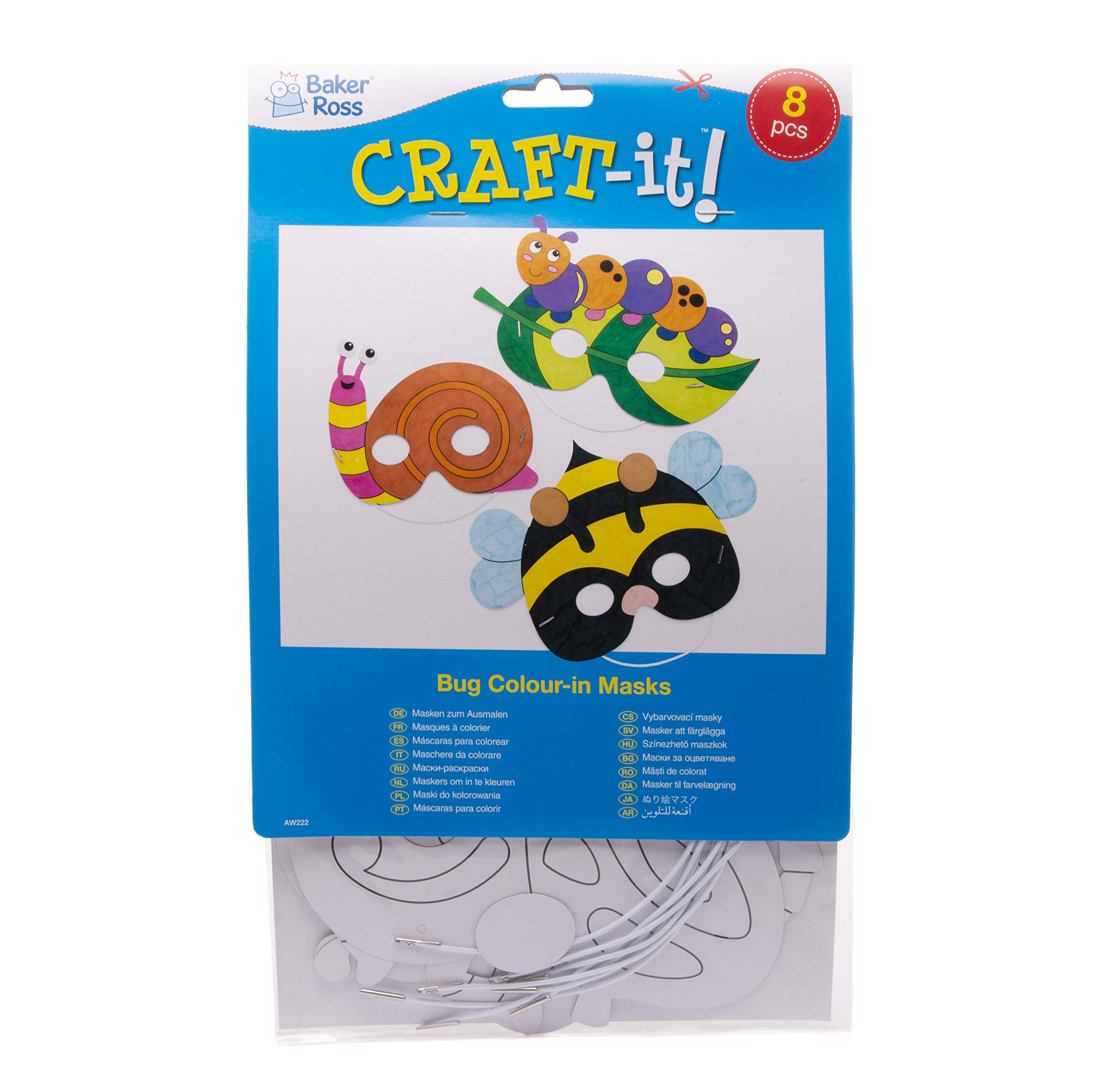 Baker Ross Bug Colour In Masks - Pack of 8 DIY Craft Kit for Kids | Ages Not Specified 7