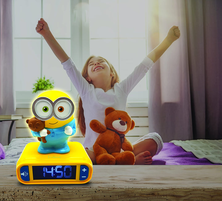LEXIBOOK Minions Digital Alarm Clock with Night Light - Bob Light-Up Feature, Snooze & Sound Effects
