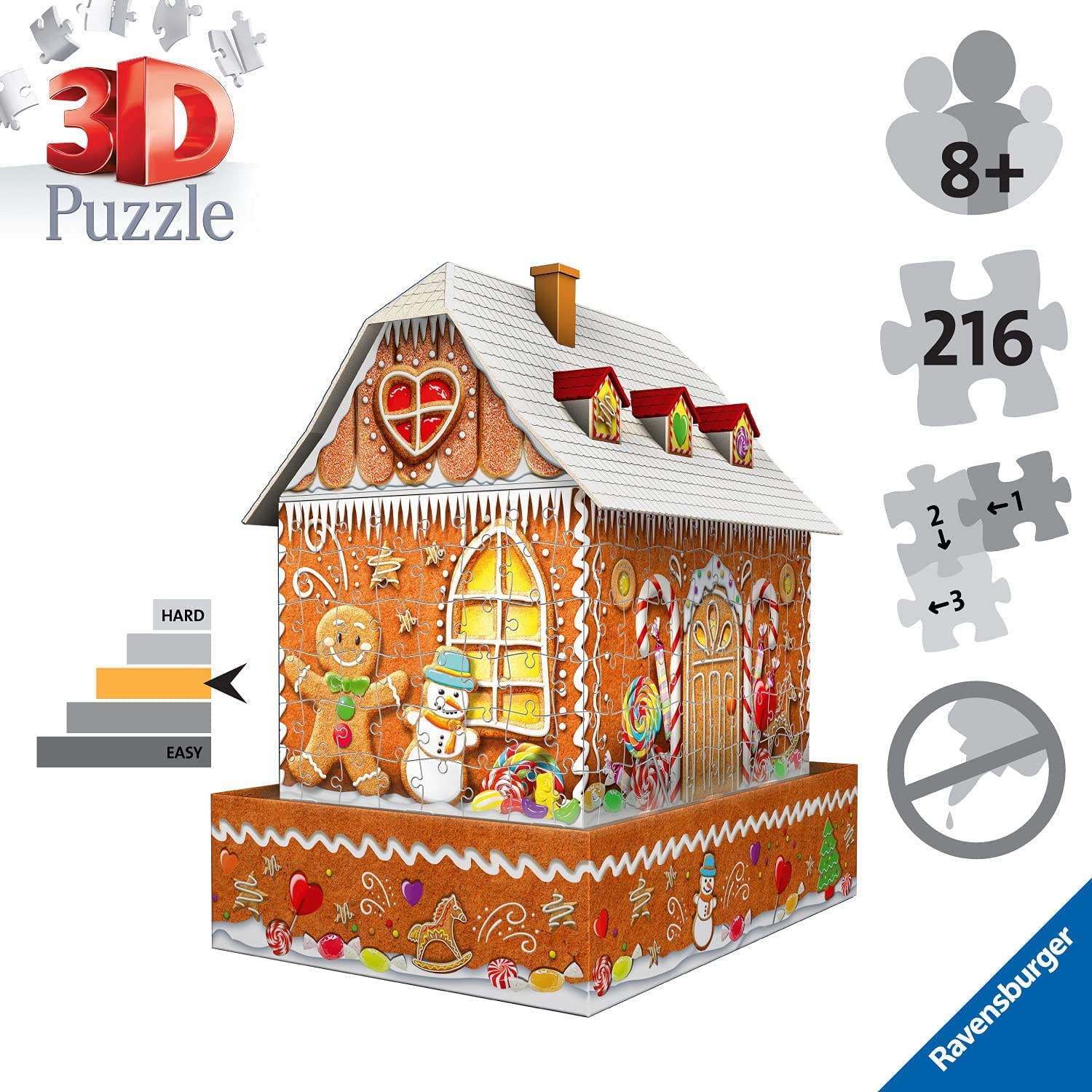 Ravensburger 3D Puzzle - Christmas Gingerbread House Light-Up 216-Piece Set 6
