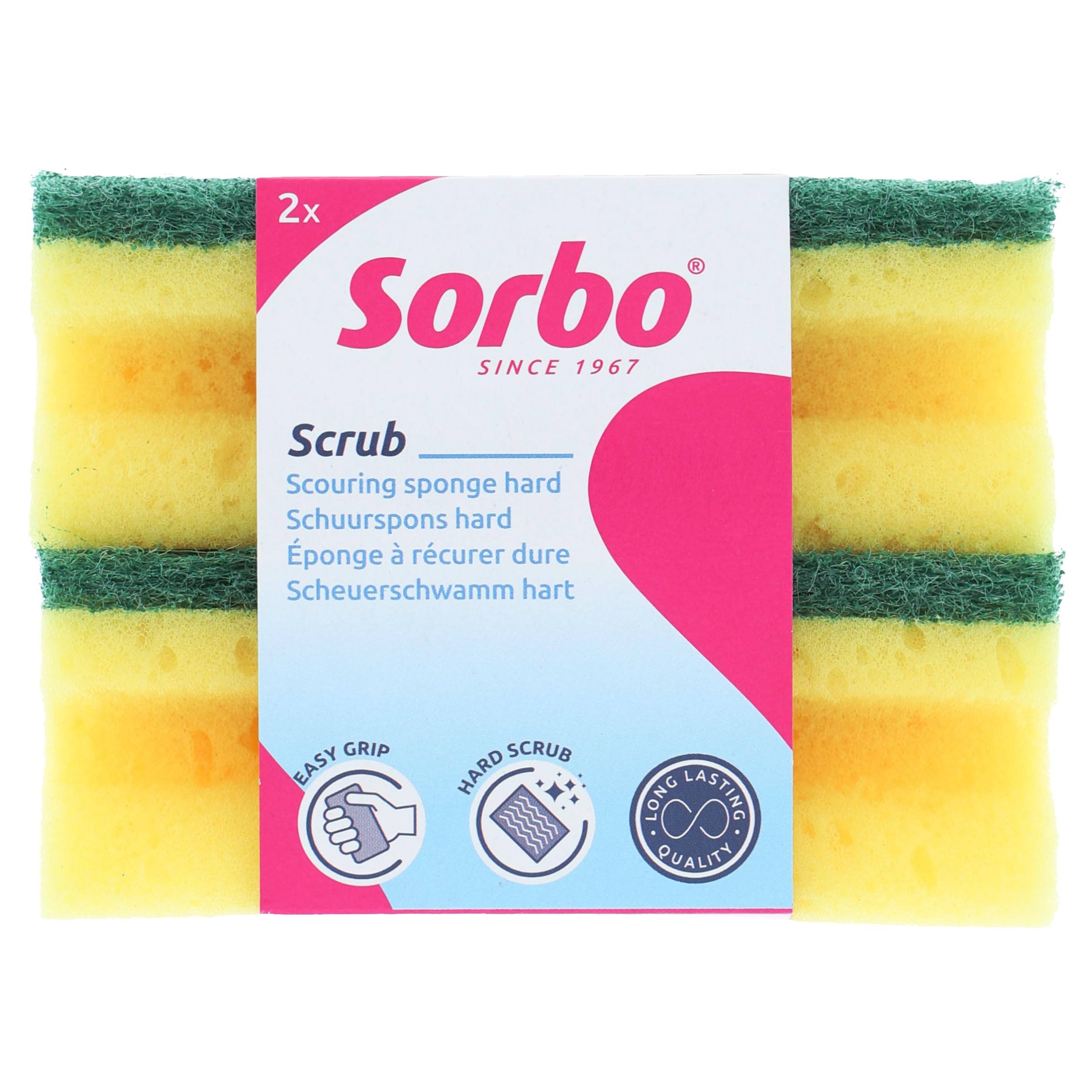 Sorbo Extra Large Scouring Sponge - Durable Foam for Stubborn Grime | 2 Pack | 11.5cm x 6cm x 4cm