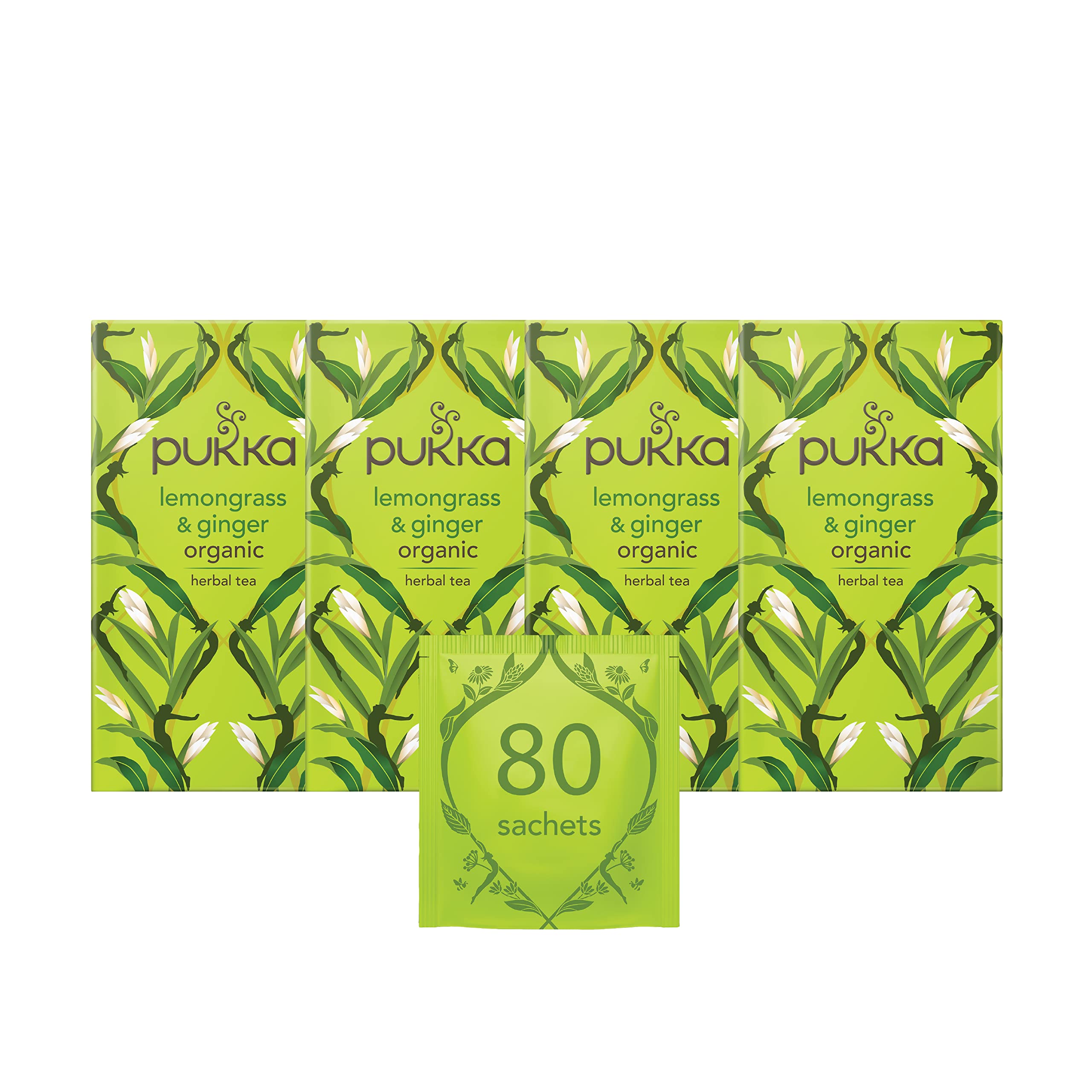 Pukka Herbs Lemongrass & Ginger Organic Herbal Tea - 80 Count (Pack of 4) | Caffeine-Free