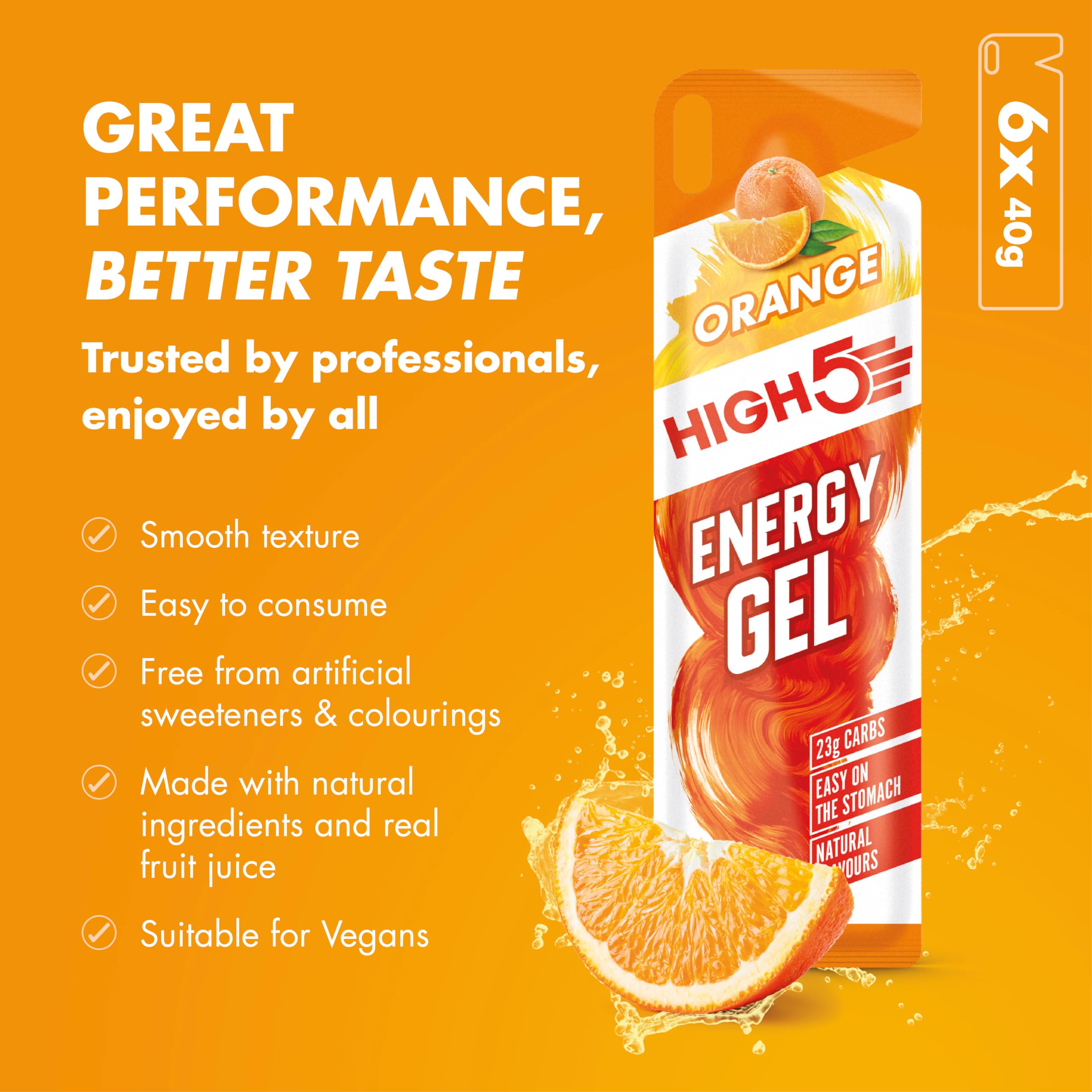 HIGH5 Energy Gel - 6 x 40g Pack | 23g Carbs per Sachet | Natural Orange Flavor 3