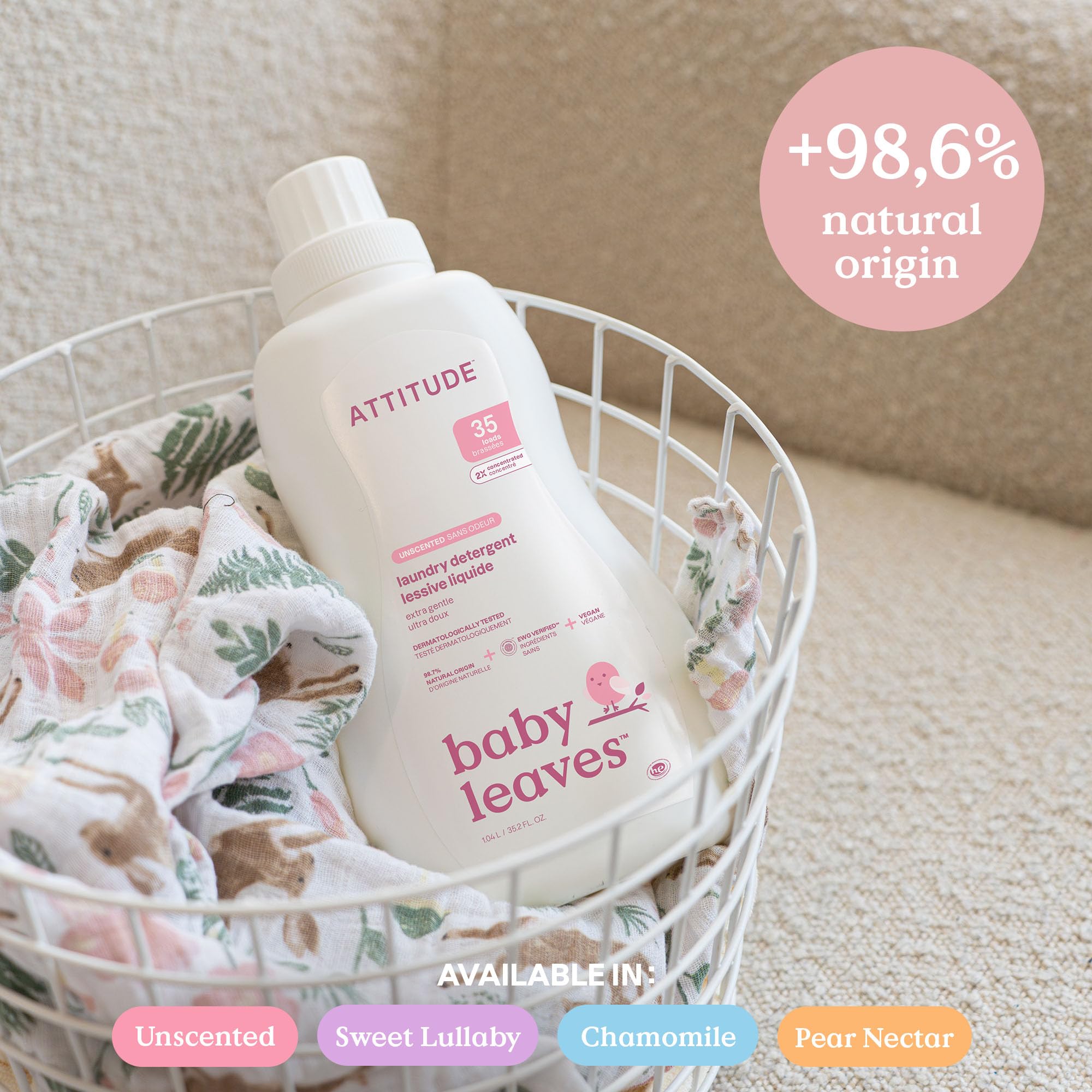 ATTITUDE Baby Laundry Detergent Liquid, EWG Verified, Unscented, 1.05 L 2