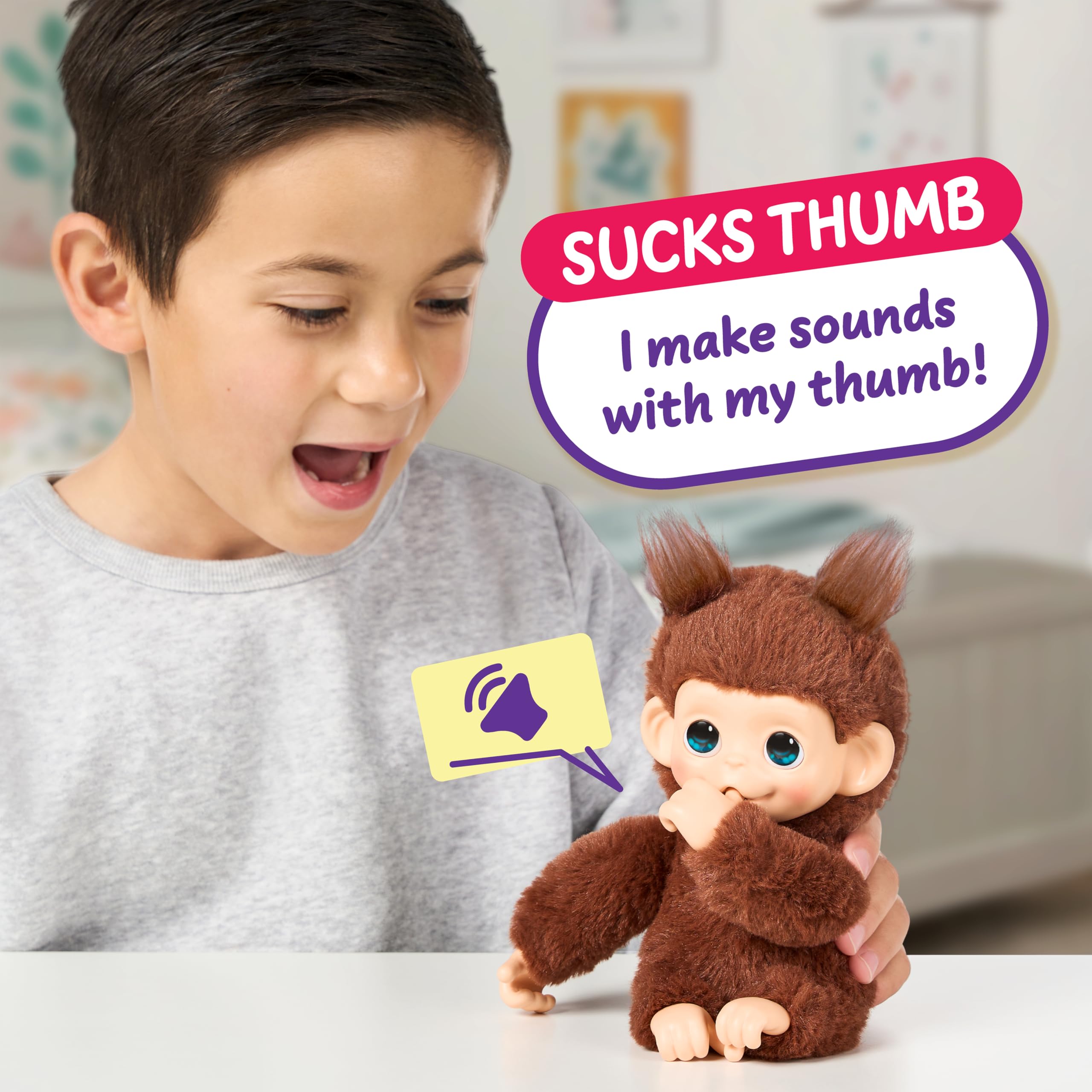Little Live Pets Baby Monkey Minis - Chikki Cherry Interactive Plush Toy | 20+ Sounds | 7.4in Tall 5