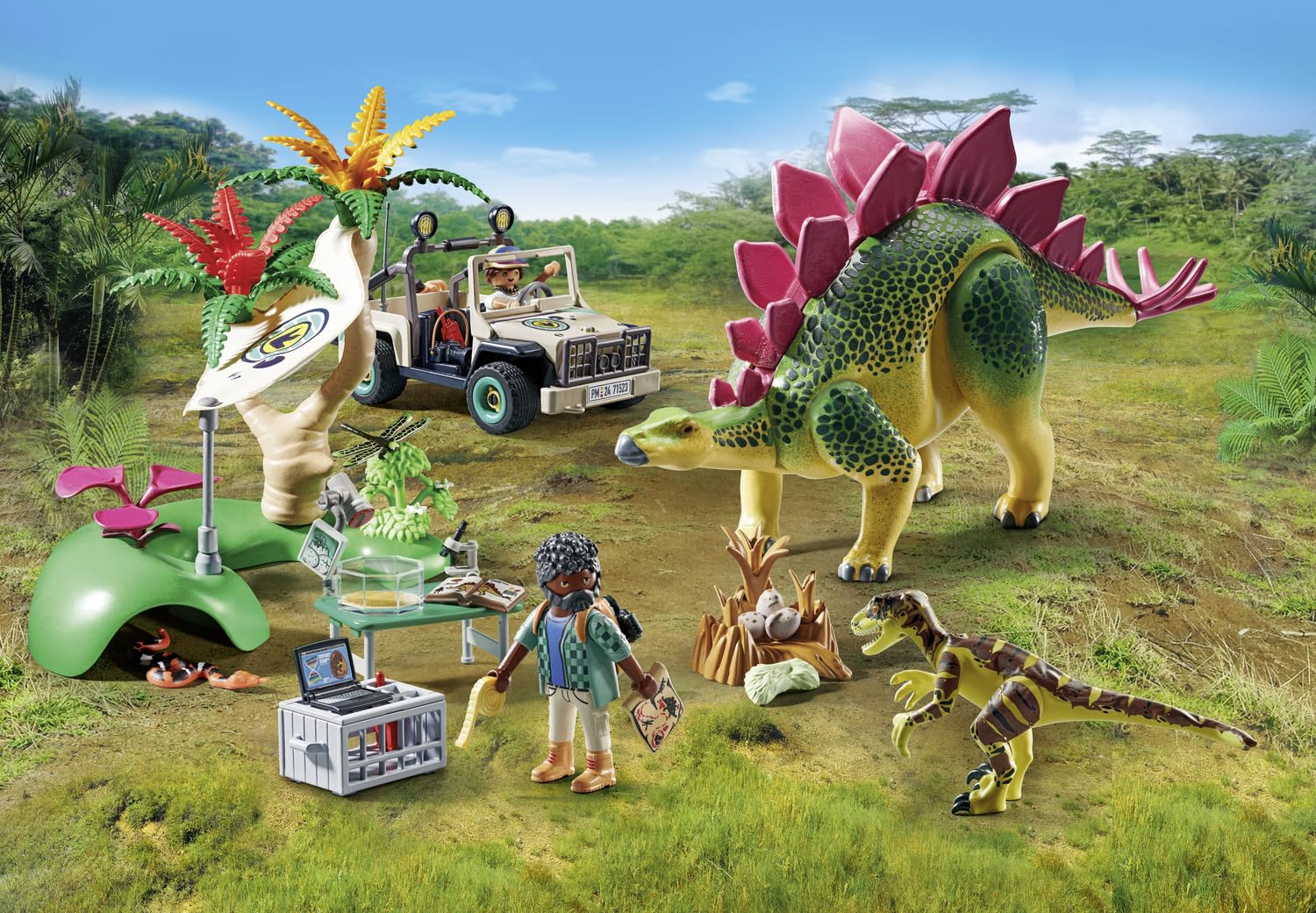PLAYMOBIL 71523 Dinos Research Camp Playset - Jungle Exploration with Researchers, Dinosaurs & Vehicles for Kids 4+ 4