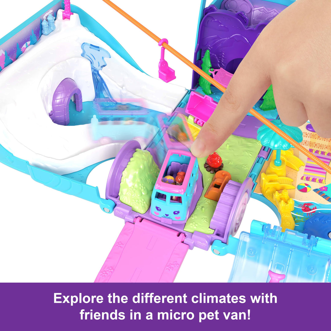 Polly Pocket Pet Mobile Adventure Playset - Transforming Camper Van with Micro Dolls & Pets, Ages 4+