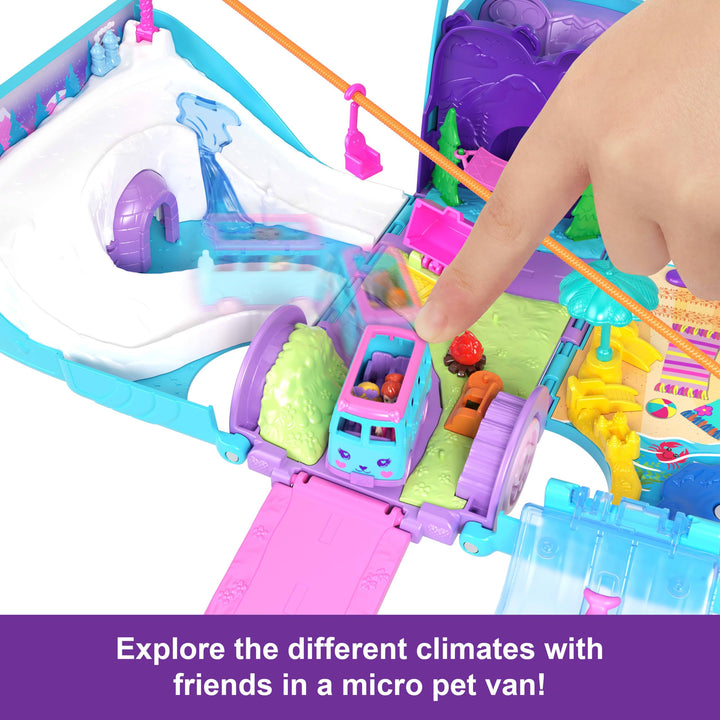 Polly Pocket Pet Mobile Adventure Playset - Transforming Camper Van with Micro Dolls & Pets, Ages 4+