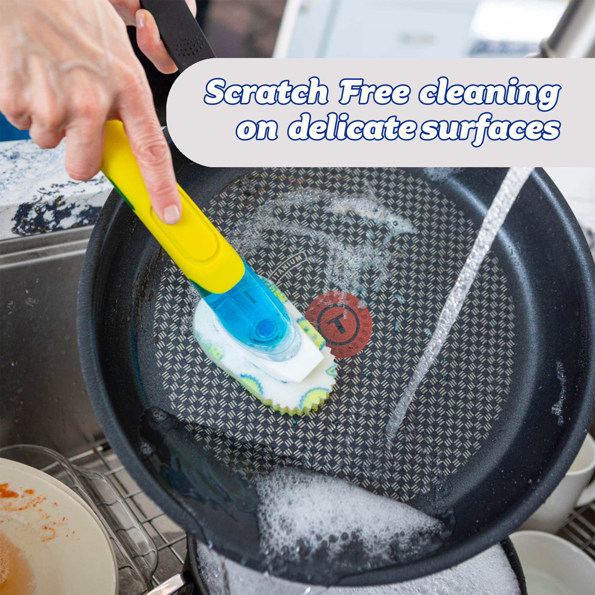 Scrub Daddy Dish Wand Scrubbing Brush with Handle - Soap Dispensing Dish Brush with Detachable Sponge Head, Blue 5