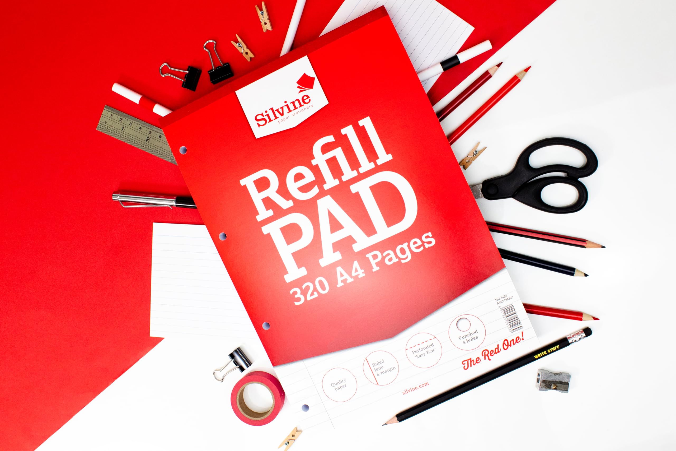 Silvine A4 Refill Pad - 320 Pages Lined with Margin | 75gsm Paper | 4-Hole Punched 2