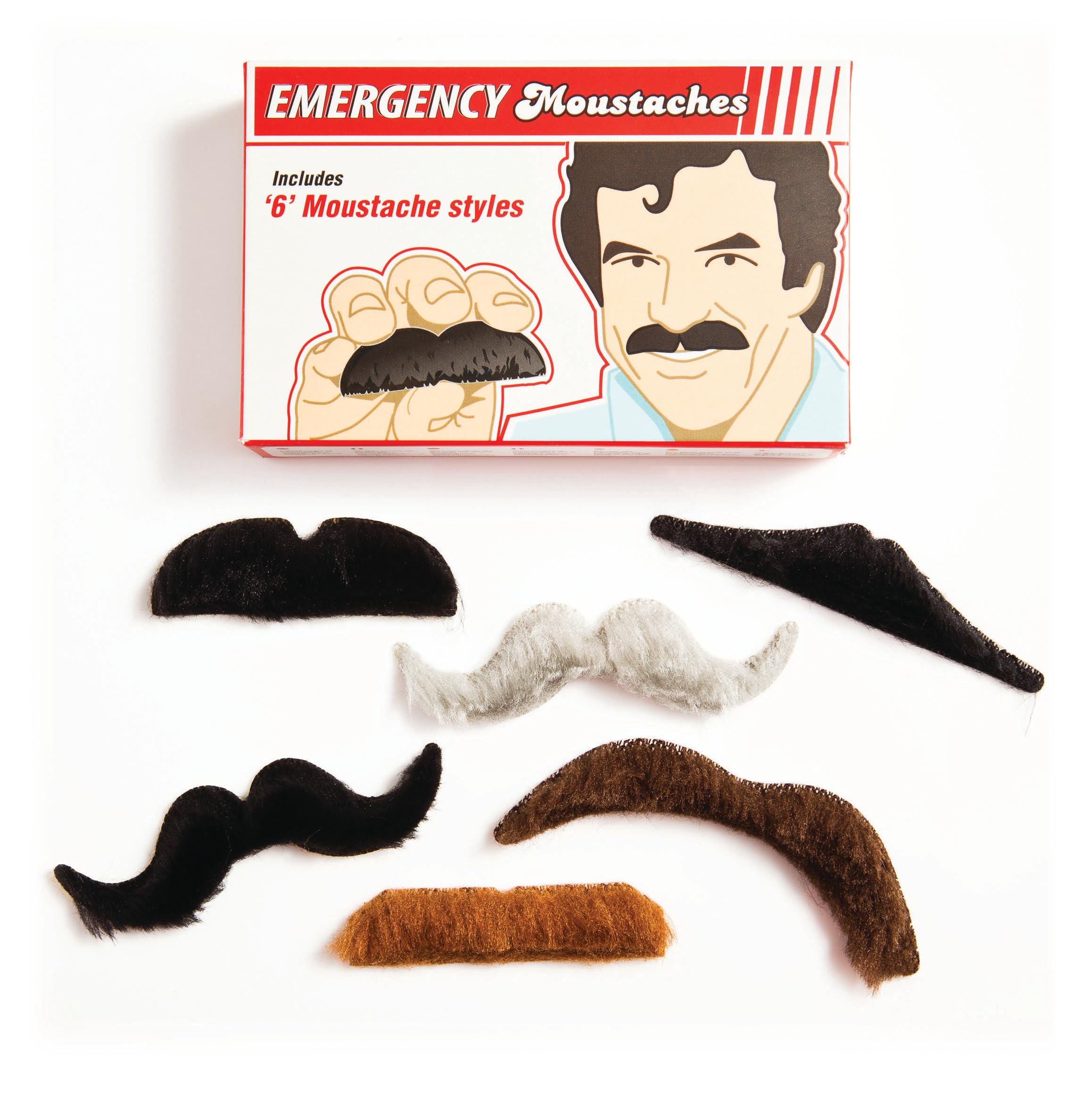 Spinning Hat Emergency Moustaches Set – Black/Brown/Grey, 6 Styles 4