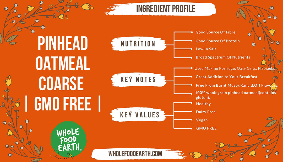 Wholefood Earth Pinhead Oatmeal Coarse Stabilised 1 kg | GMO Free | High Fibre