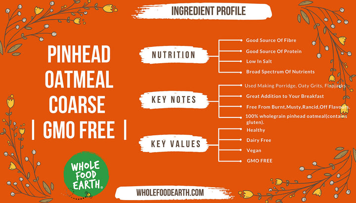 Wholefood Earth Pinhead Oatmeal Coarse Stabilised 1 kg | GMO Free | High Fibre