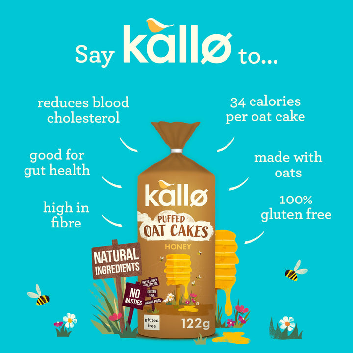 Kallo Honey Puffed Oat Cakes – Gluten-Free, High Fibre, Cholesterol-Lowering Snack