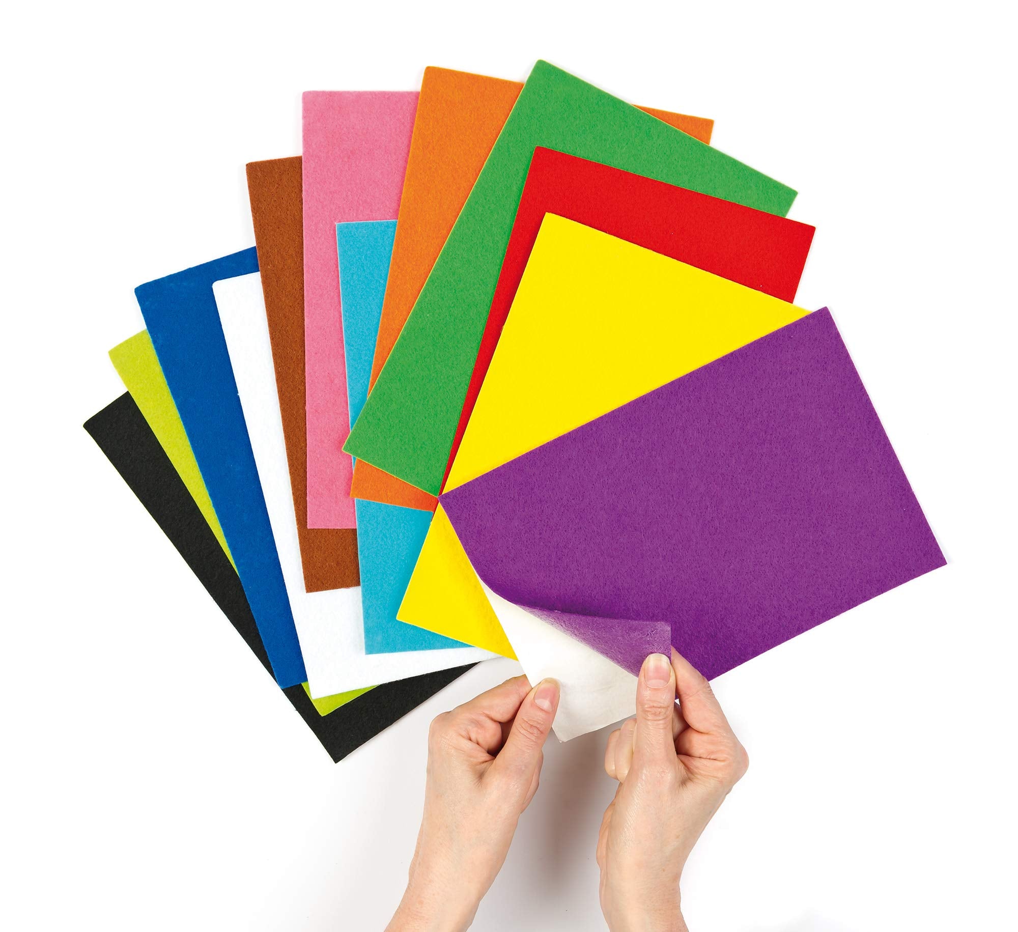Baker Ross Rainbow Self Adhesive Felt Sheets (18 Pack) | 22cm x 15cm | 1mm Thick | Assorted Colors 3