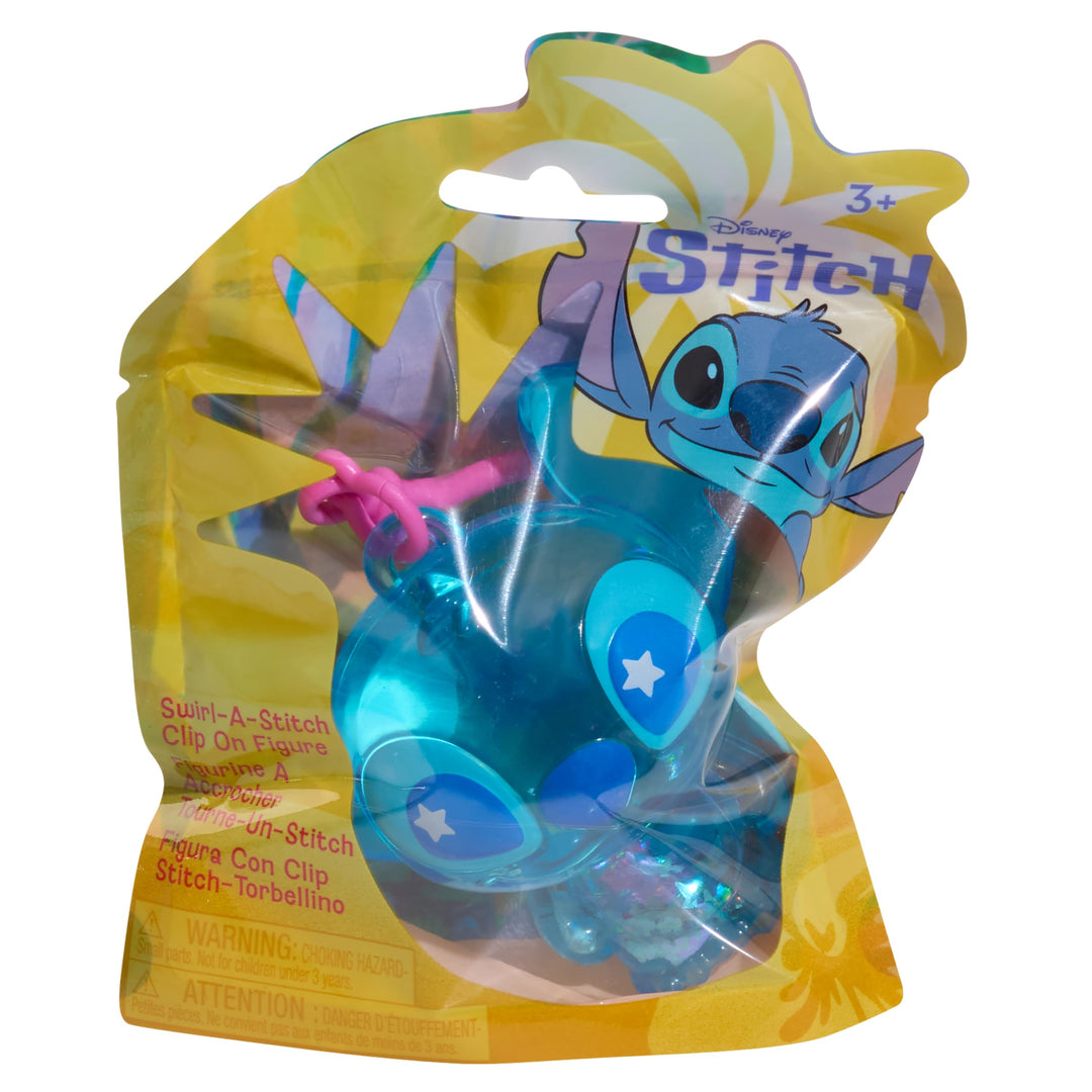Just Play Disney Stitch Swirl-a-Stitch Clip-on Figure, 7.6 cm Liquid-Filled Glitter Toy with Colorful Beads