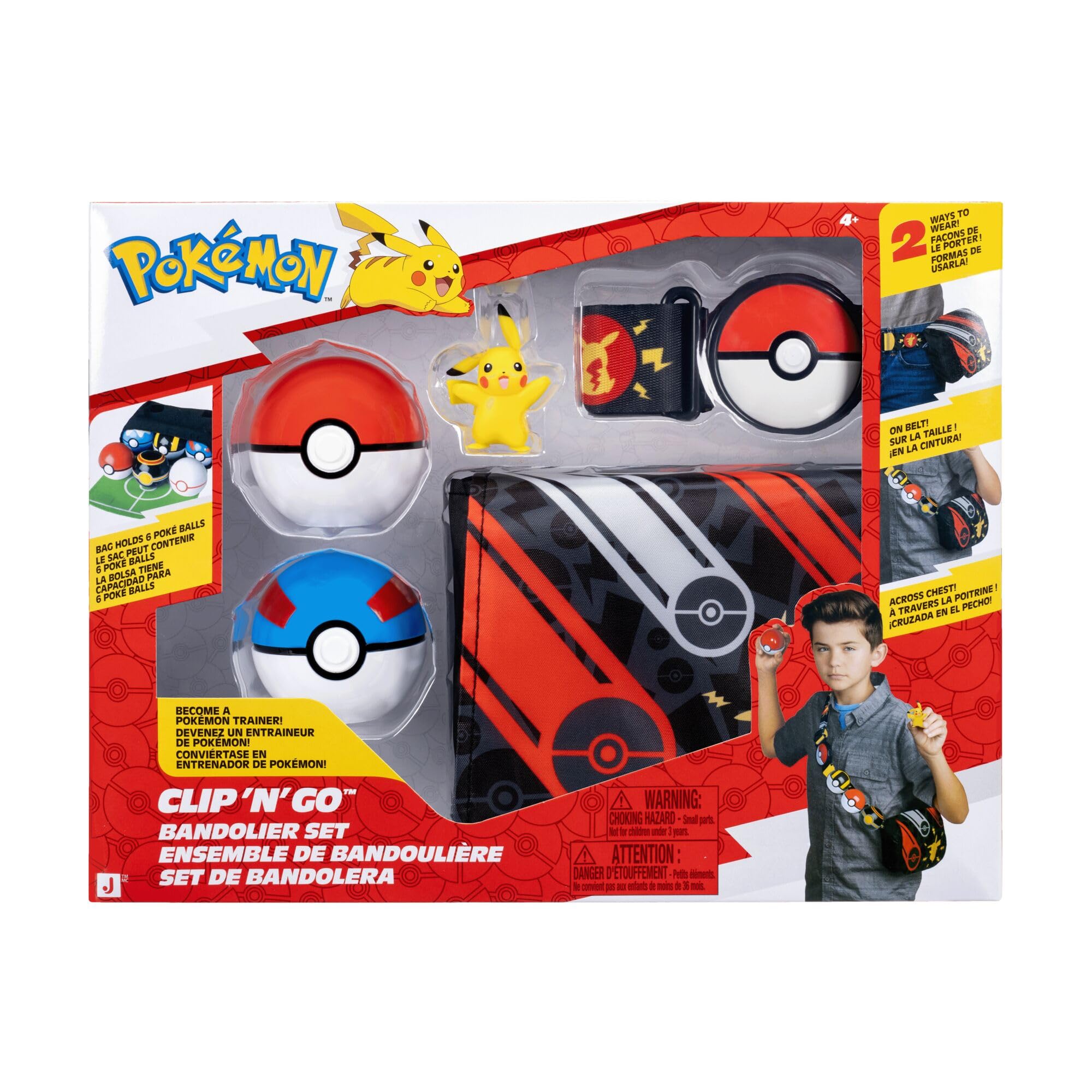Pokémon Clip ‘N’ Go Pikachu Bandolier Set - Includes 2-Inch Pikachu Figure, Poké Ball & Great Ball, Ages 4+