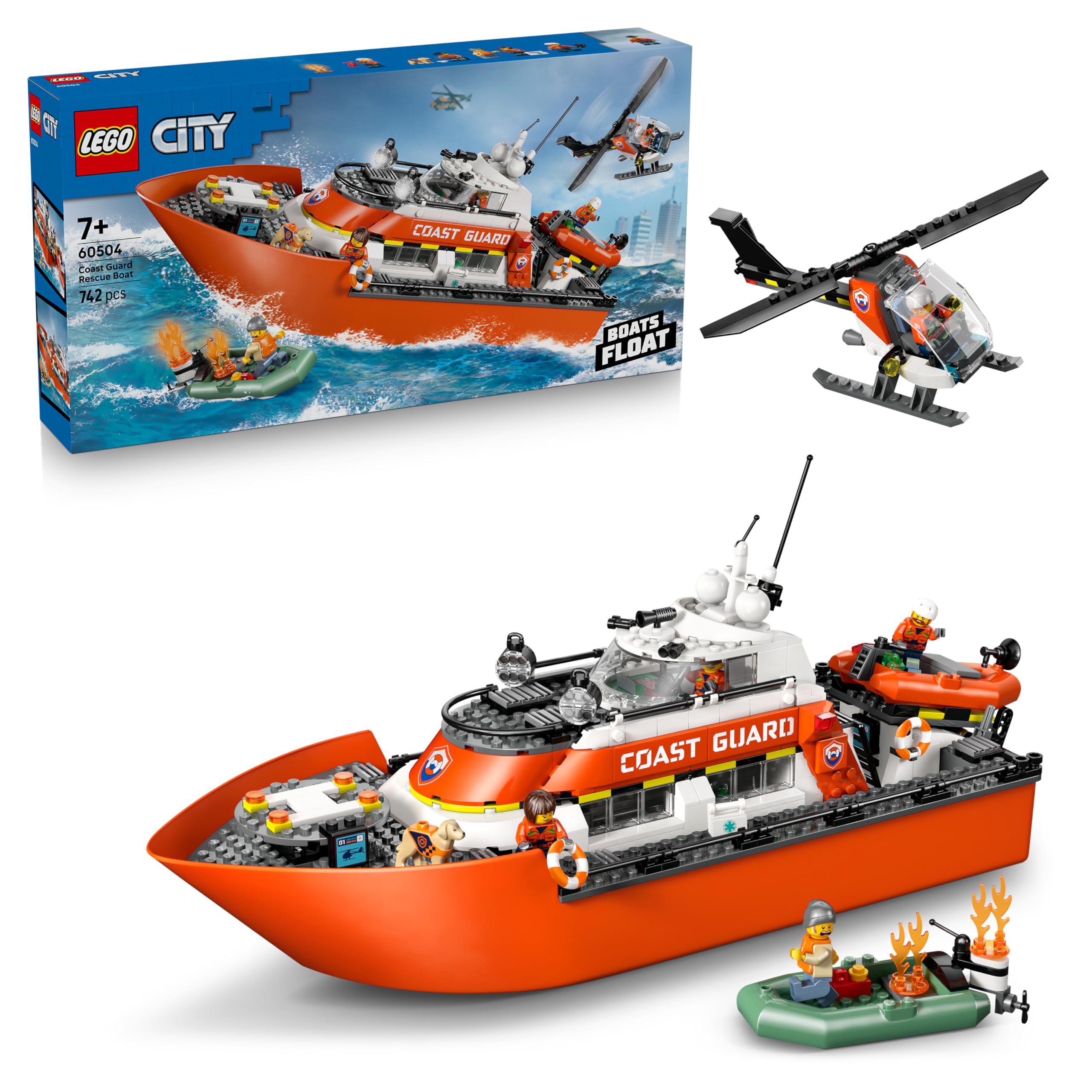 LEGO City Coast Guard Rescue Boat & Helicopter Toy 60504 | Ages 7+ | Includes 5 Minifigures 1