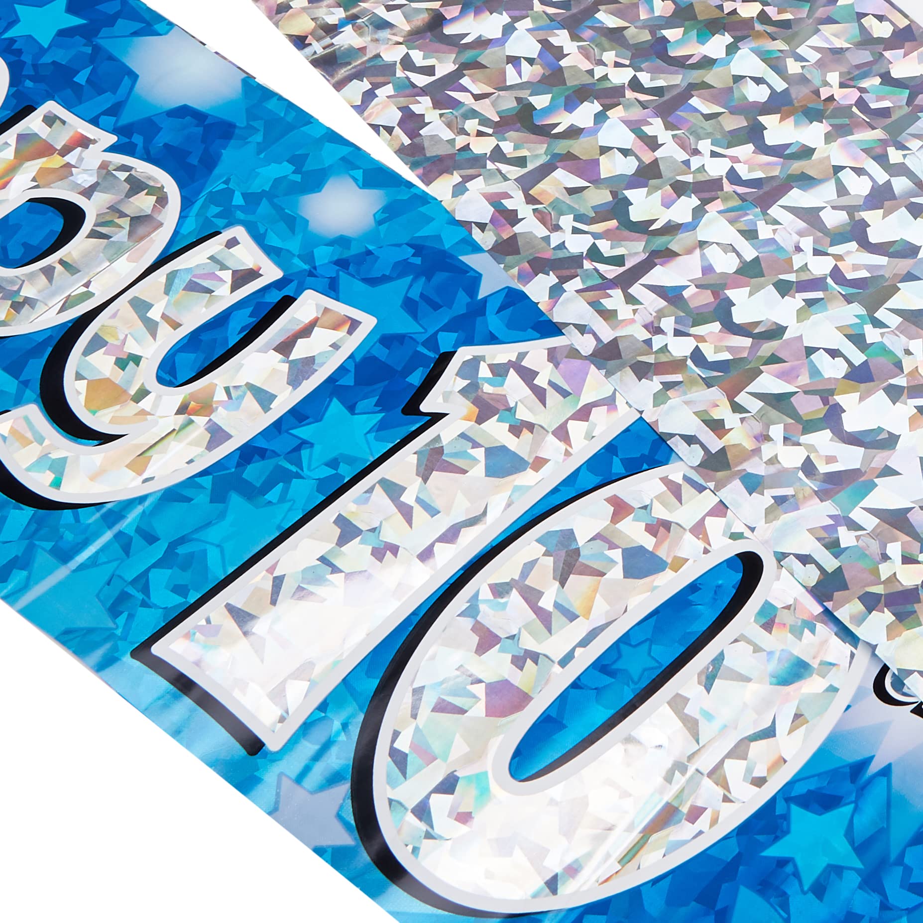 OakTree Happy 10th Birthday Foil Holographic Banner - Blue, 9 ft 10