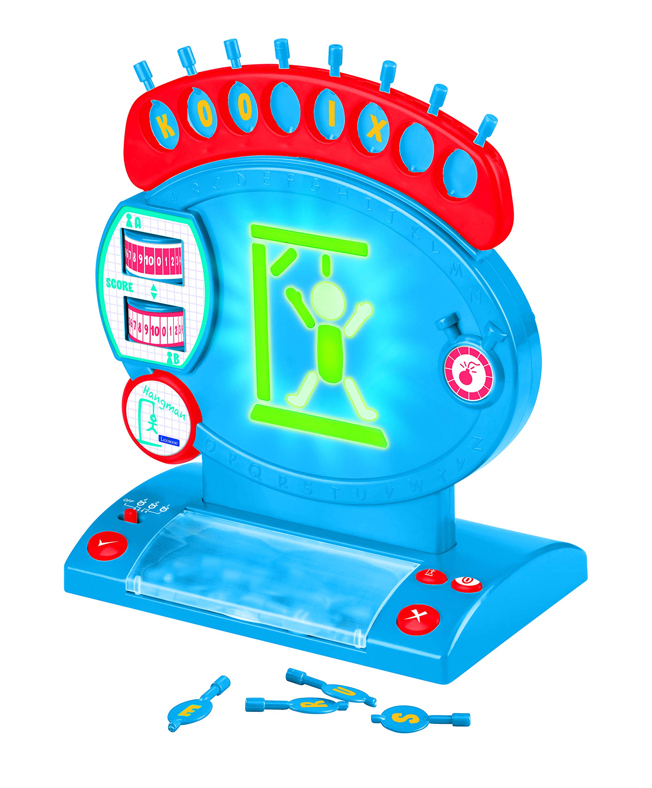 Lexibook JG800 Electronic Hangman Board Game, 2-Player Spelling Challenge with Light and Sound Effects, Blue/Red 6