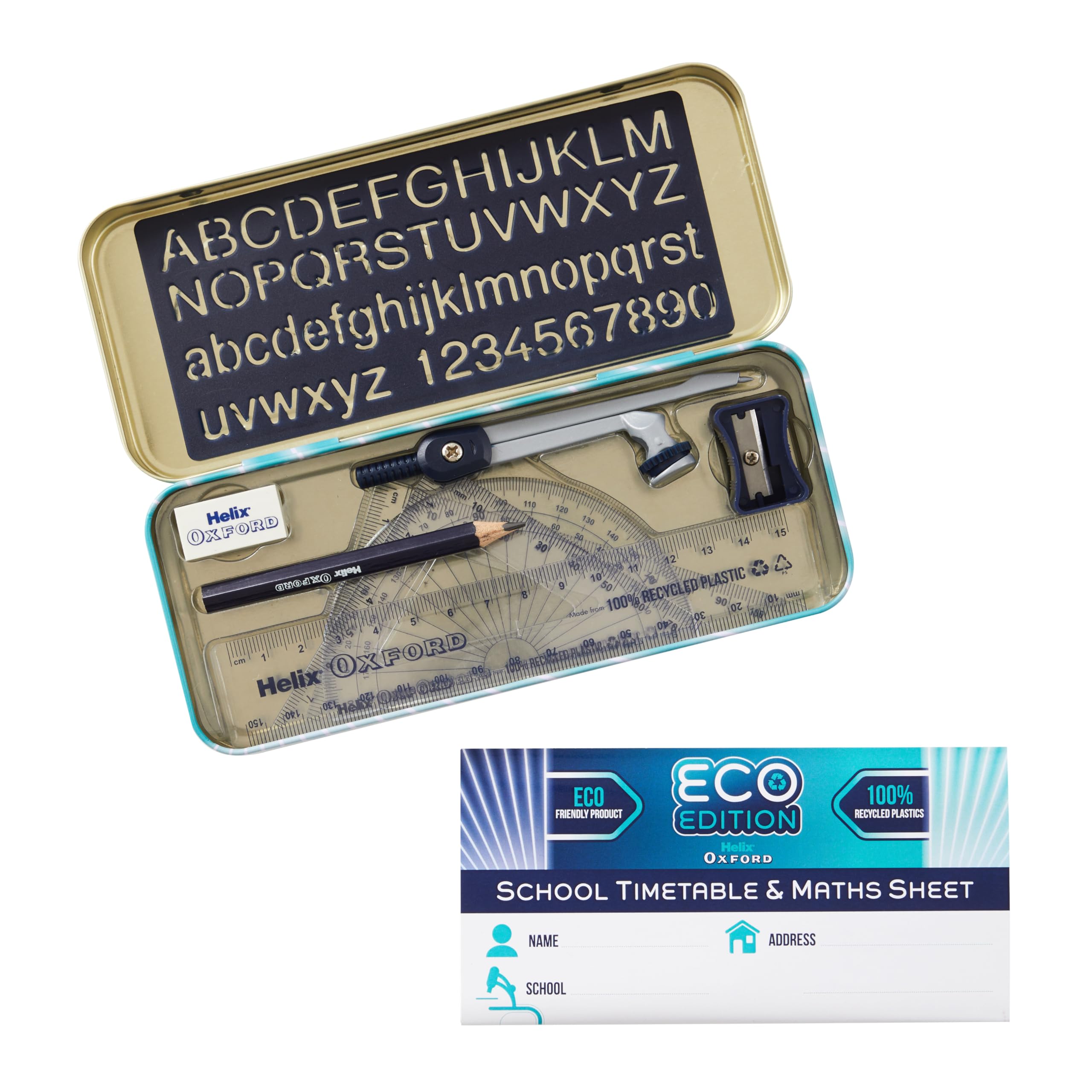 Helix Oxford Cyber Eco Maths Set - 9 Piece Geometry Set with Recycled Contents | Light Blue