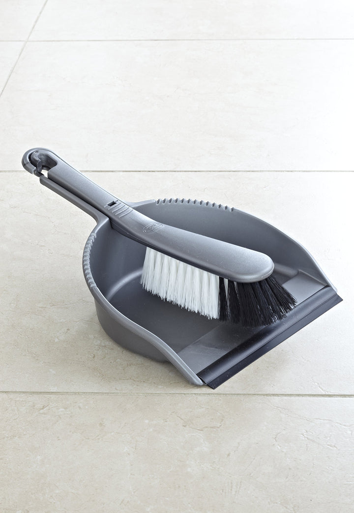 Addis Everyday Stiff Dustpan & Brush Set - Metallic Silver, Heavy-Duty Cleaning Tools for Home, One Size