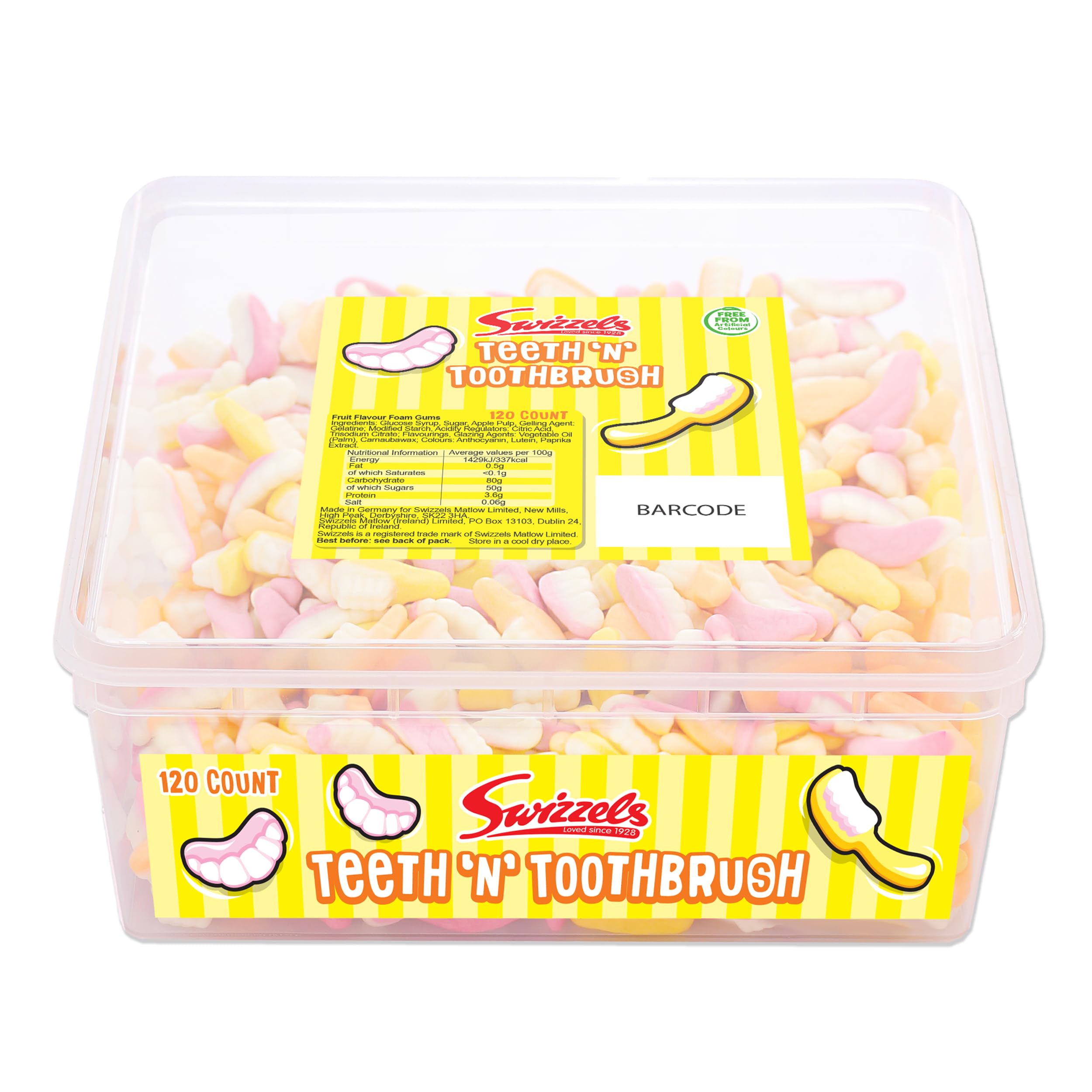 Swizzels Sweet Teeth N Toothbrush Foam Gums Fruit Flavour Sharing Tub | Approx. 120 Count 1