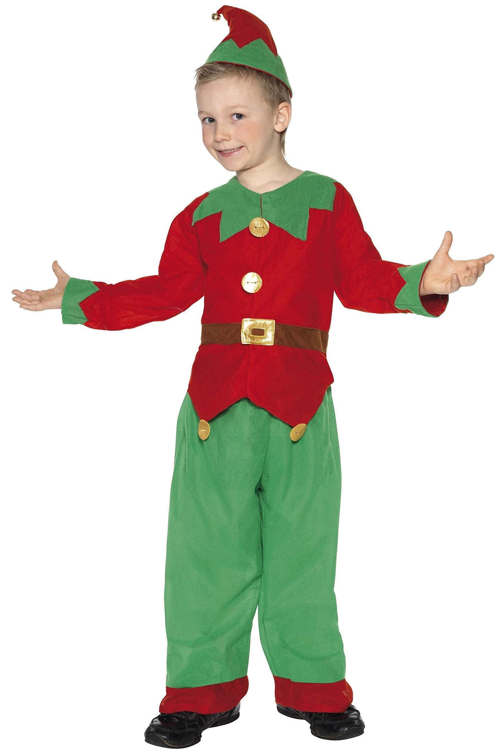 Smiffys Elf Costume - Children's Red & Green Tunic, Trousers & Hat (Ages 4-6) 8