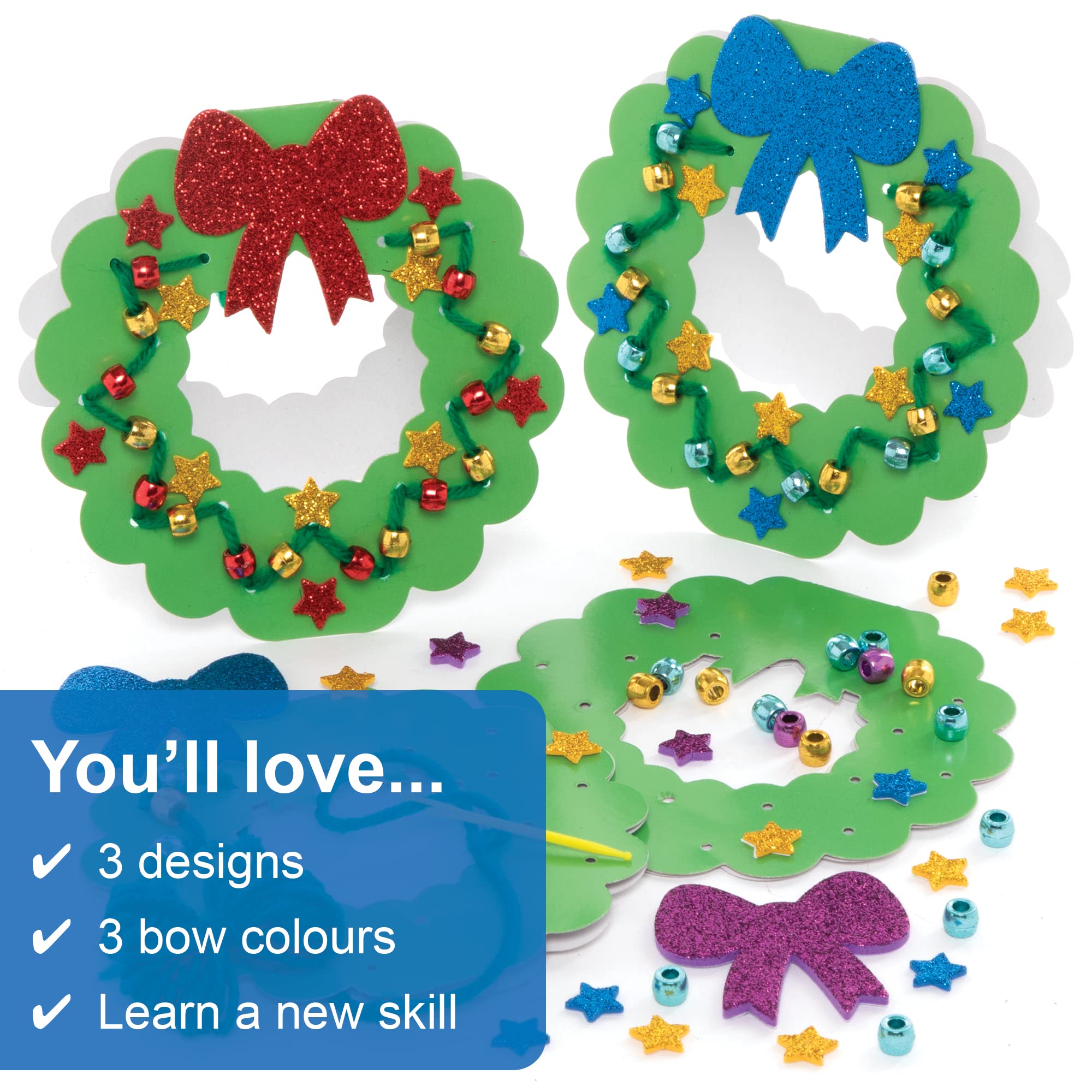 Baker Ross Christmas Wreath Threading Card Craft Kit - Pack of 6 4