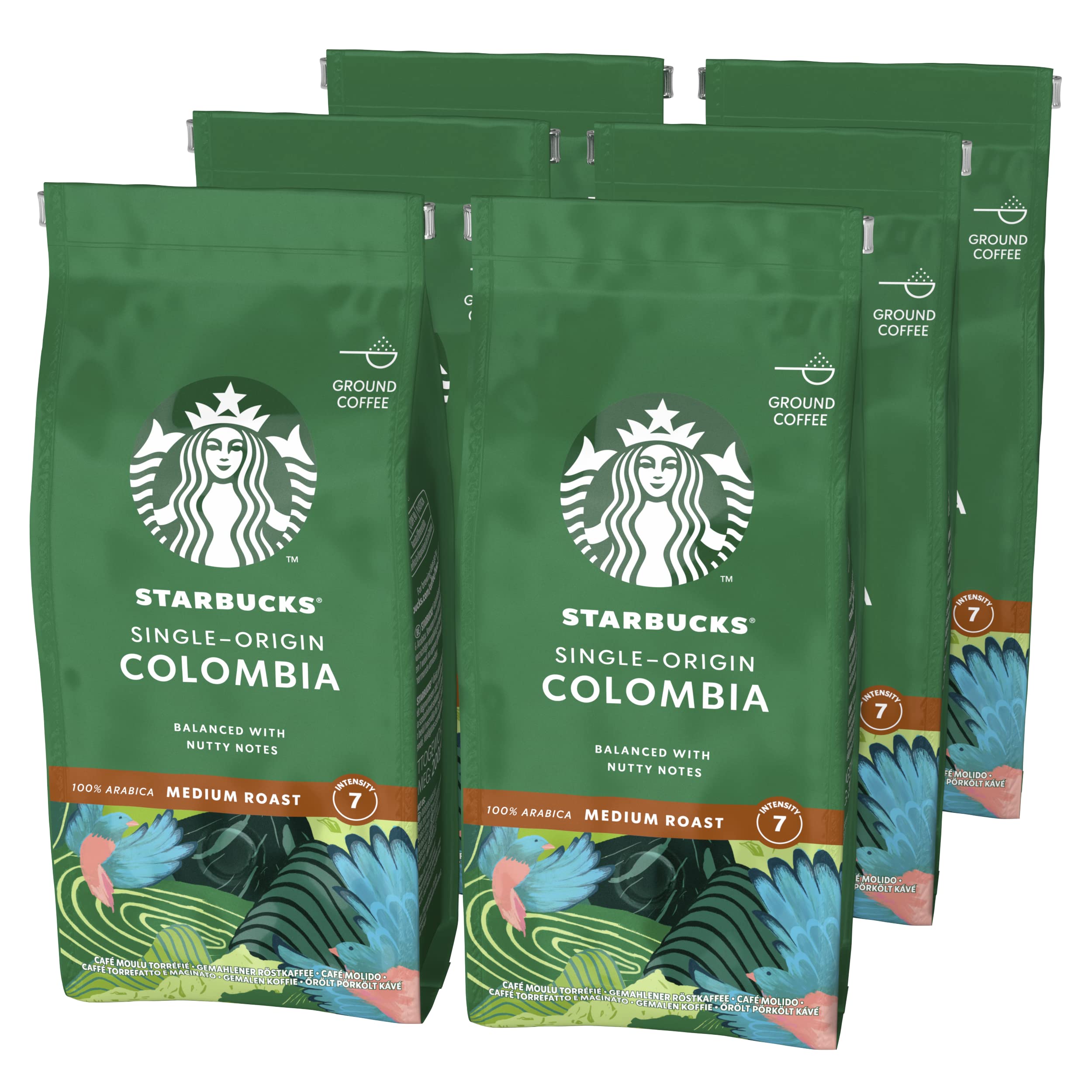 STARBUCKS Single-Origin Colombia Medium Roast Ground Coffee - 200g (Pack of 6)
