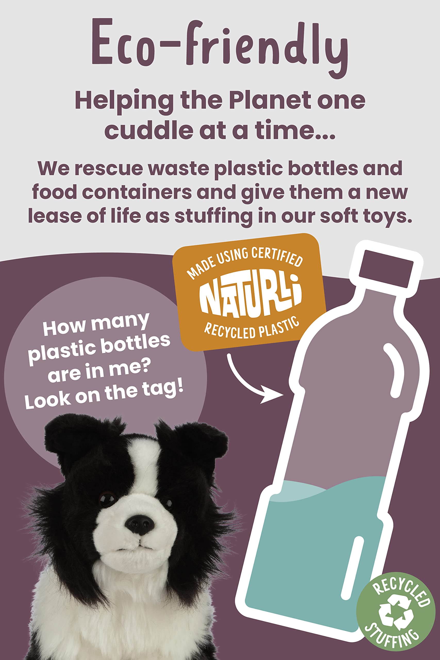 Living Nature Border Collie - Realistic Eco-Friendly Plush Dog Toy, 20cm 13