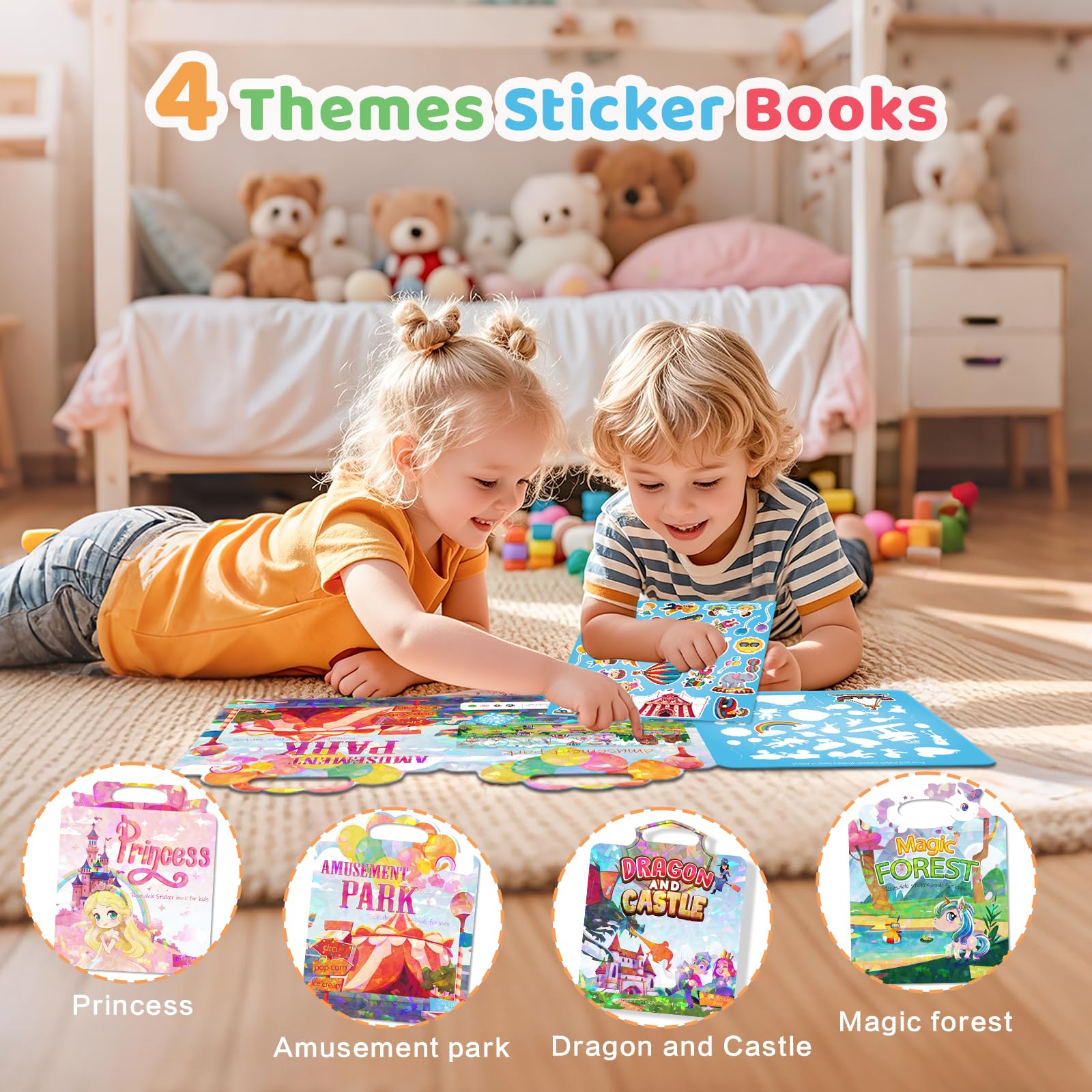 GUYUCOM Reusable Sticker Book Set - 4 Themes with 140+ Stickers for Kids 4
